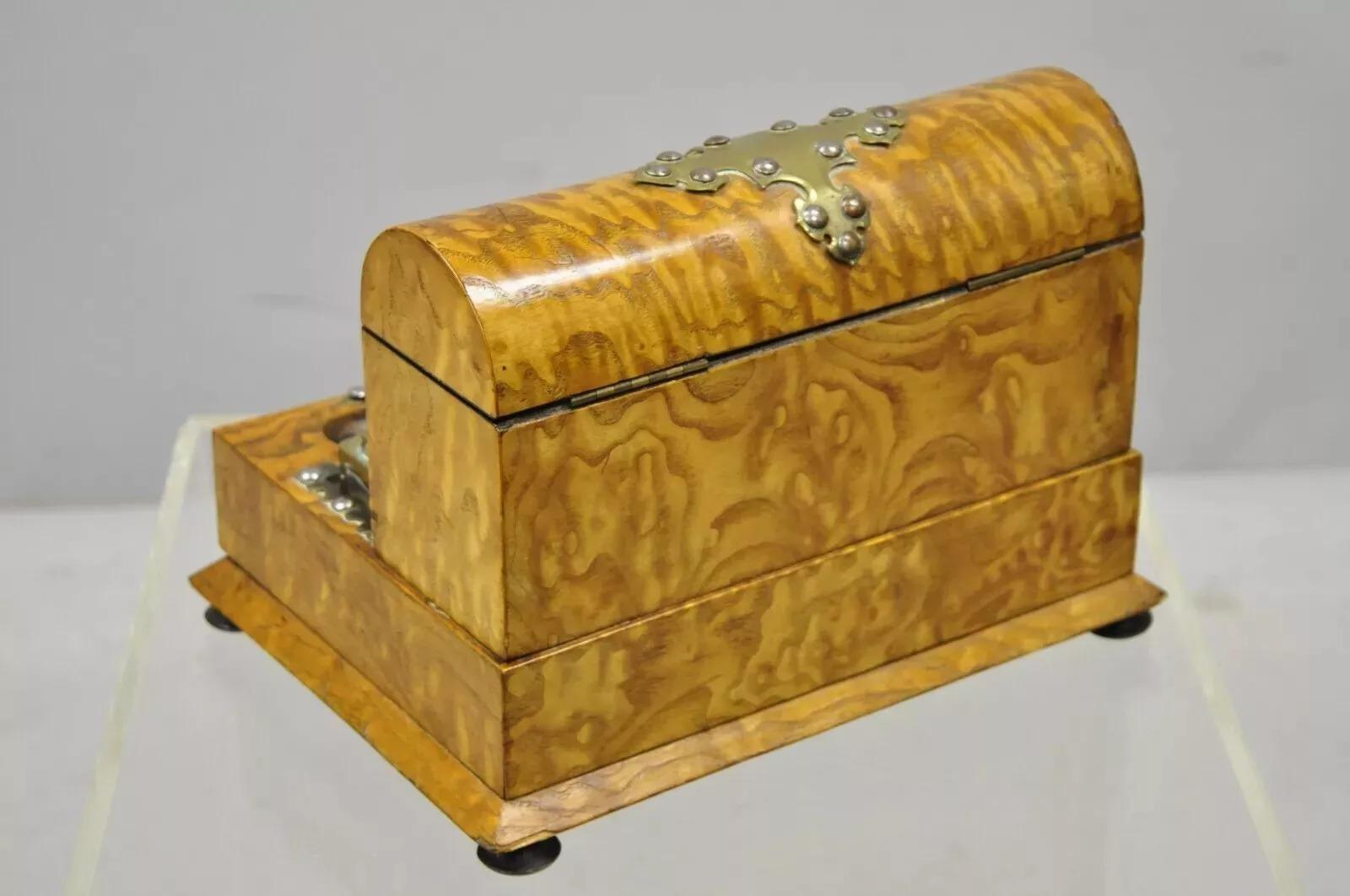 19th Century English Burl Wood & Rosewood Parkins & Gotto Inkwell Desk Letterbox For Sale 6