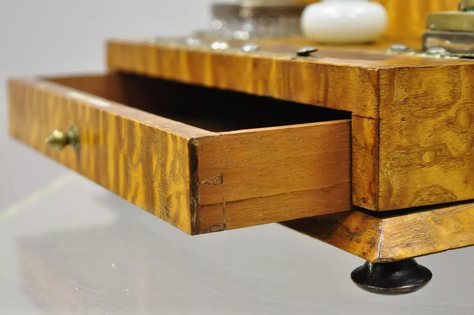 19th Century English Burl Wood & Rosewood Parkins & Gotto Inkwell Desk Letterbox In Good Condition For Sale In Philadelphia, PA