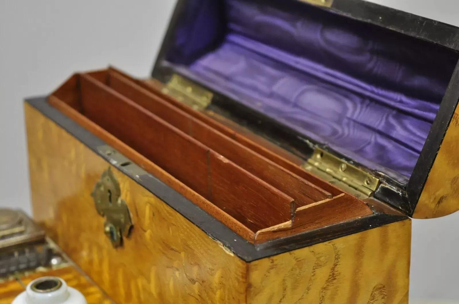 19th Century English Burl Wood & Rosewood Parkins & Gotto Inkwell Desk Letterbox For Sale 4