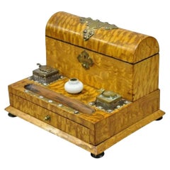 Antique 19th Century English Burl Wood & Rosewood Parkins & Gotto Inkwell Desk Letterbox