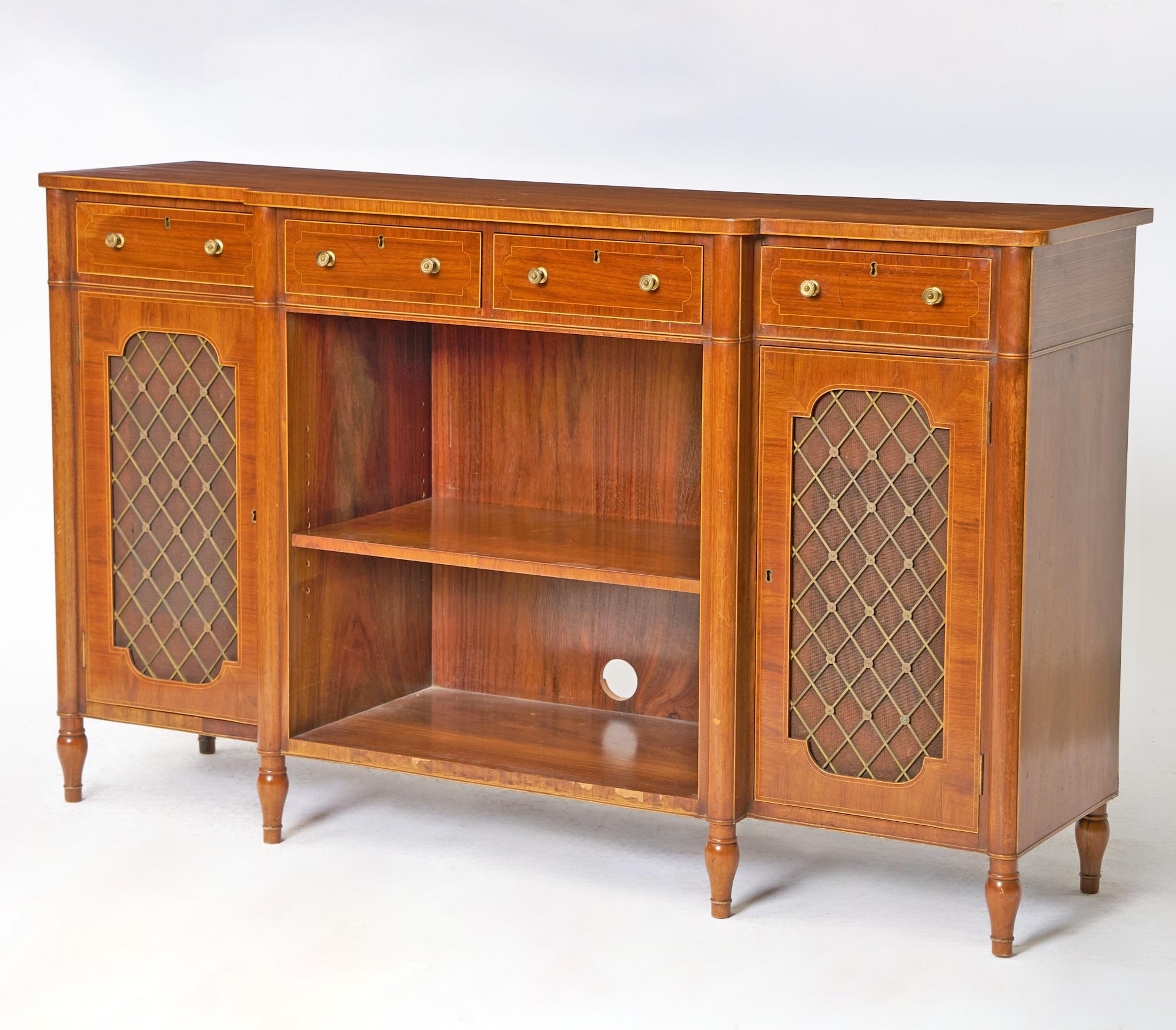 Rompemuros inglés de caoba burlwood del siglo XIX decorado con incrustaciones estilo Regencia en venta 5