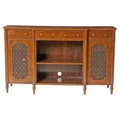 19th Century English Burlwood Mahogany Regency-Style Inlay Decorated Breakfront