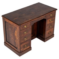 Antique 19th Century English Burr Oak Pedestal Kneehole Desk