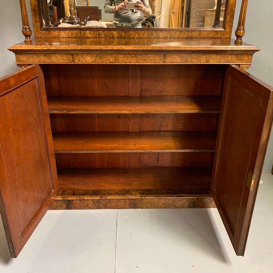 19th Century English Burr Walnut Mirror Back Sideboard with Brass Gallery Top 6