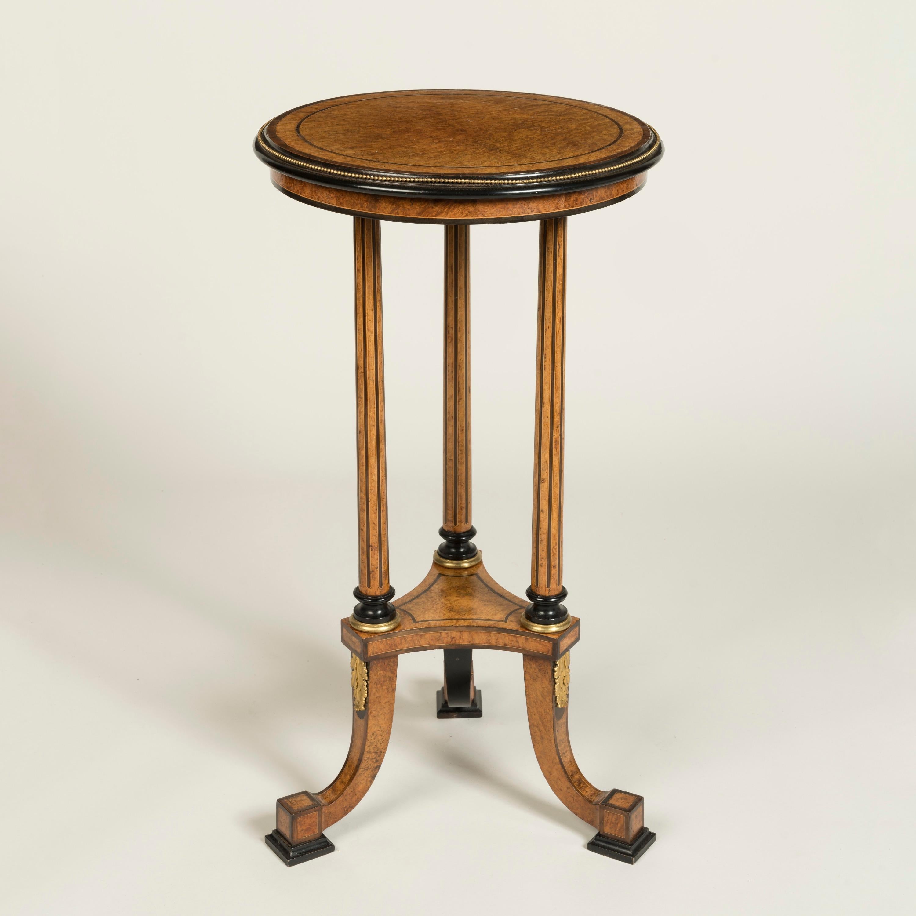 Ormolu 19th Century English Burr Walnut Tripod Table by Gregory & Co of London For Sale