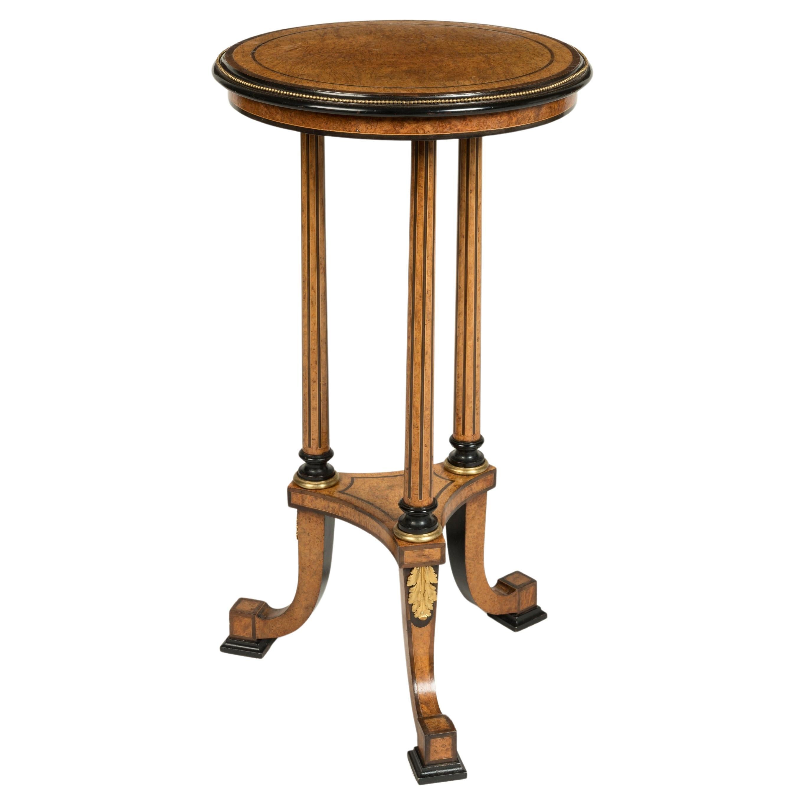 19th Century English Burr Walnut Tripod Table by Gregory & Co of London For Sale