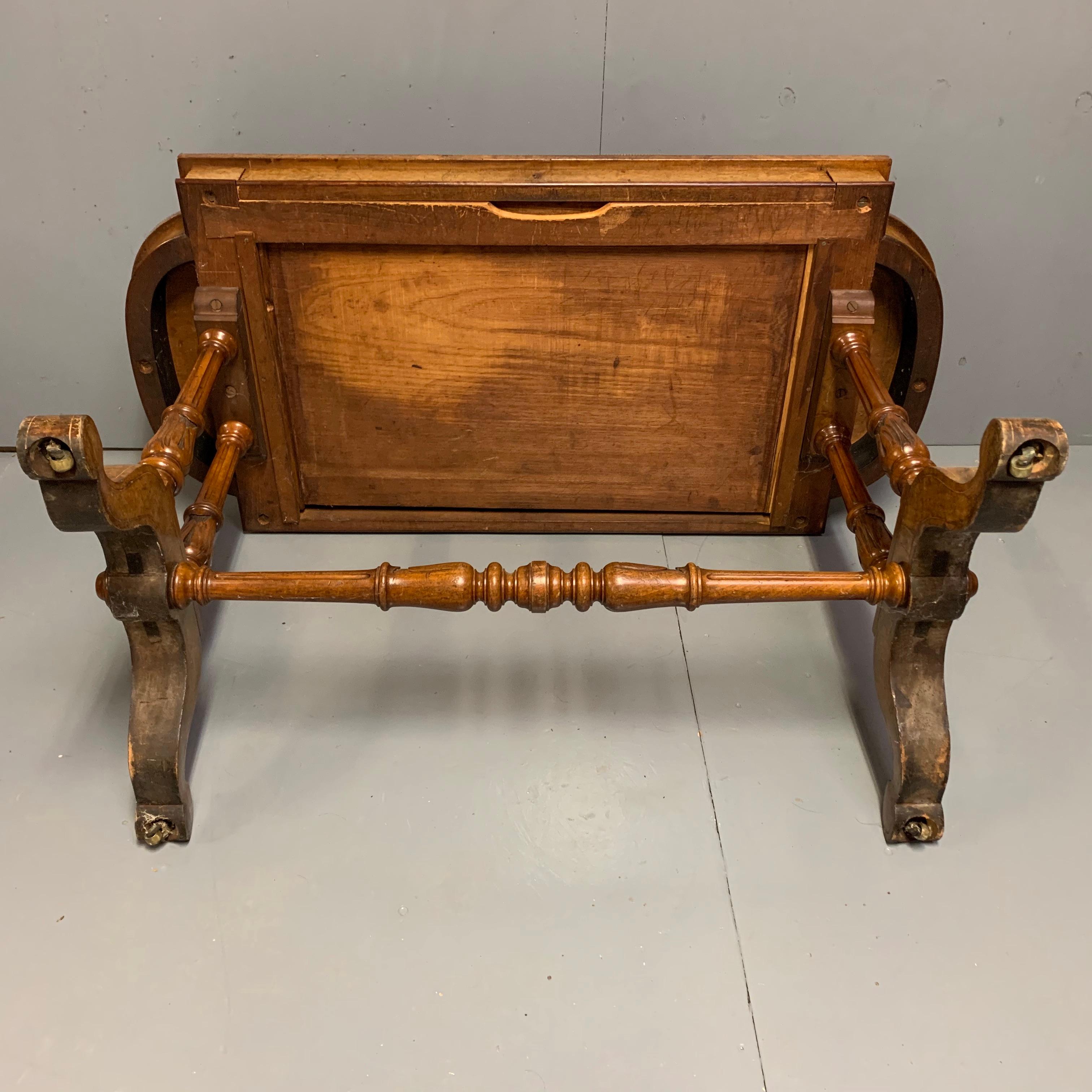 19th Century English Burr Walnut Writing Table with Sage Green Leather Top 7