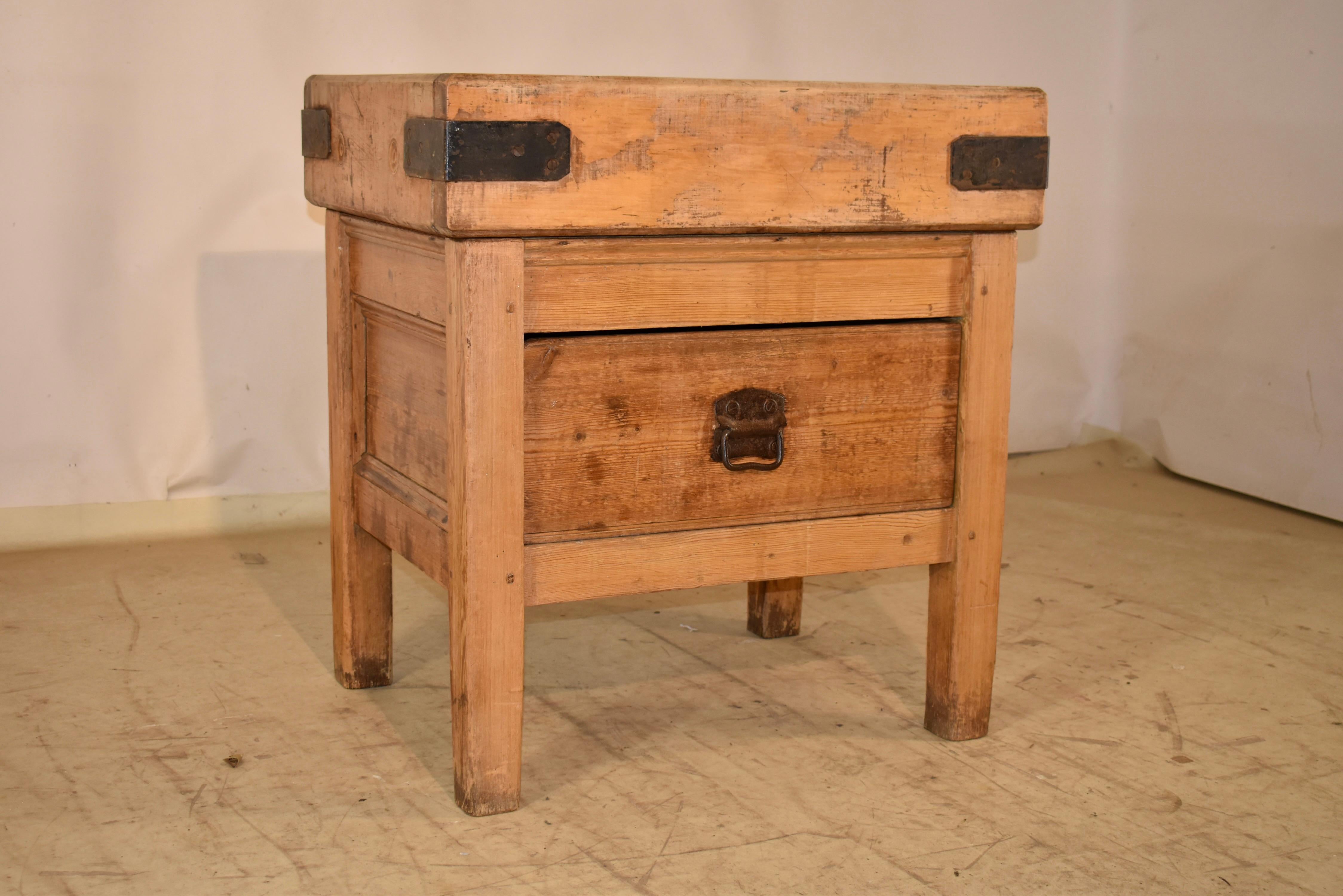 Victorian 19th Century English Butcher Block with Drawer For Sale