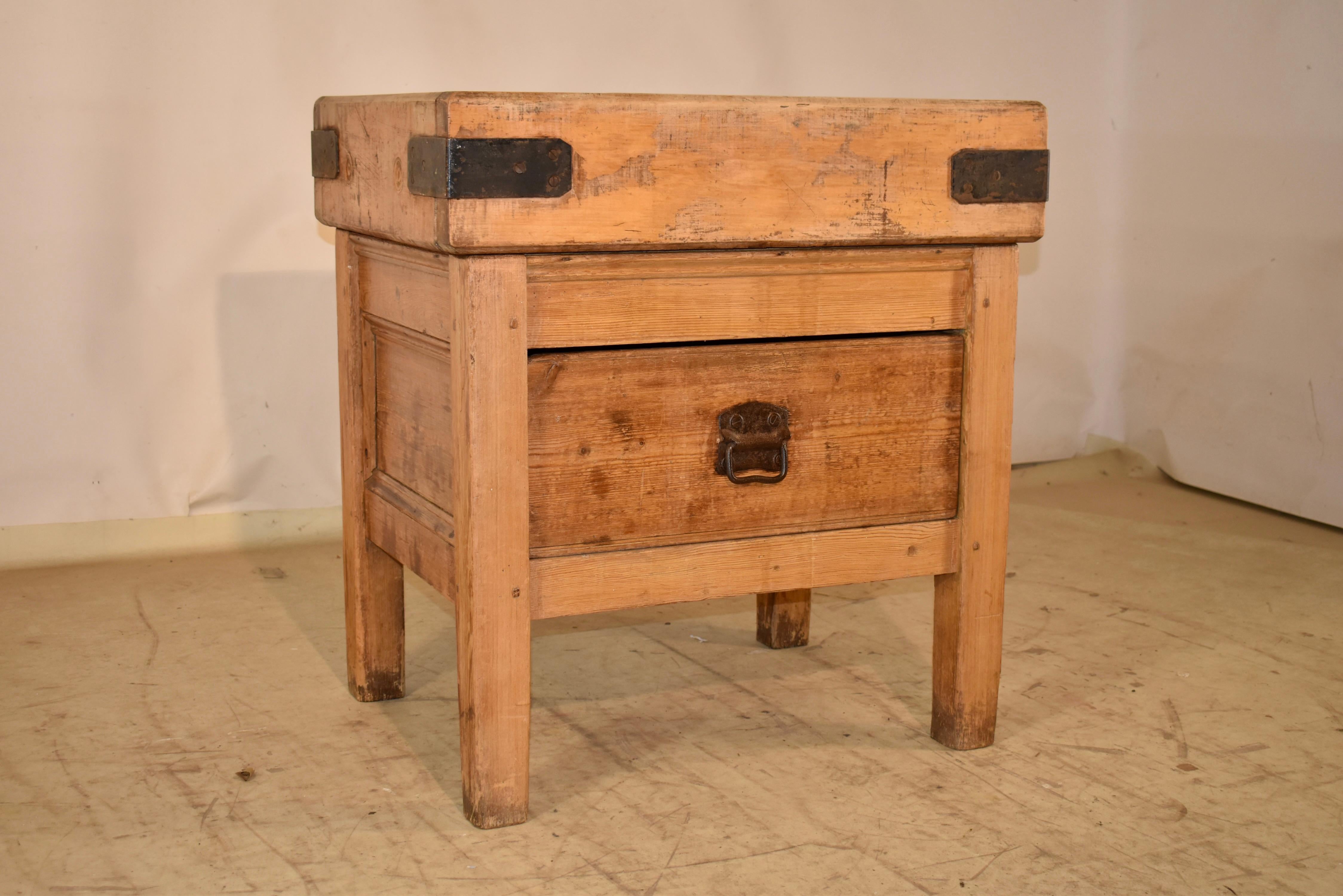 Iron 19th Century English Butcher Block with Drawer For Sale