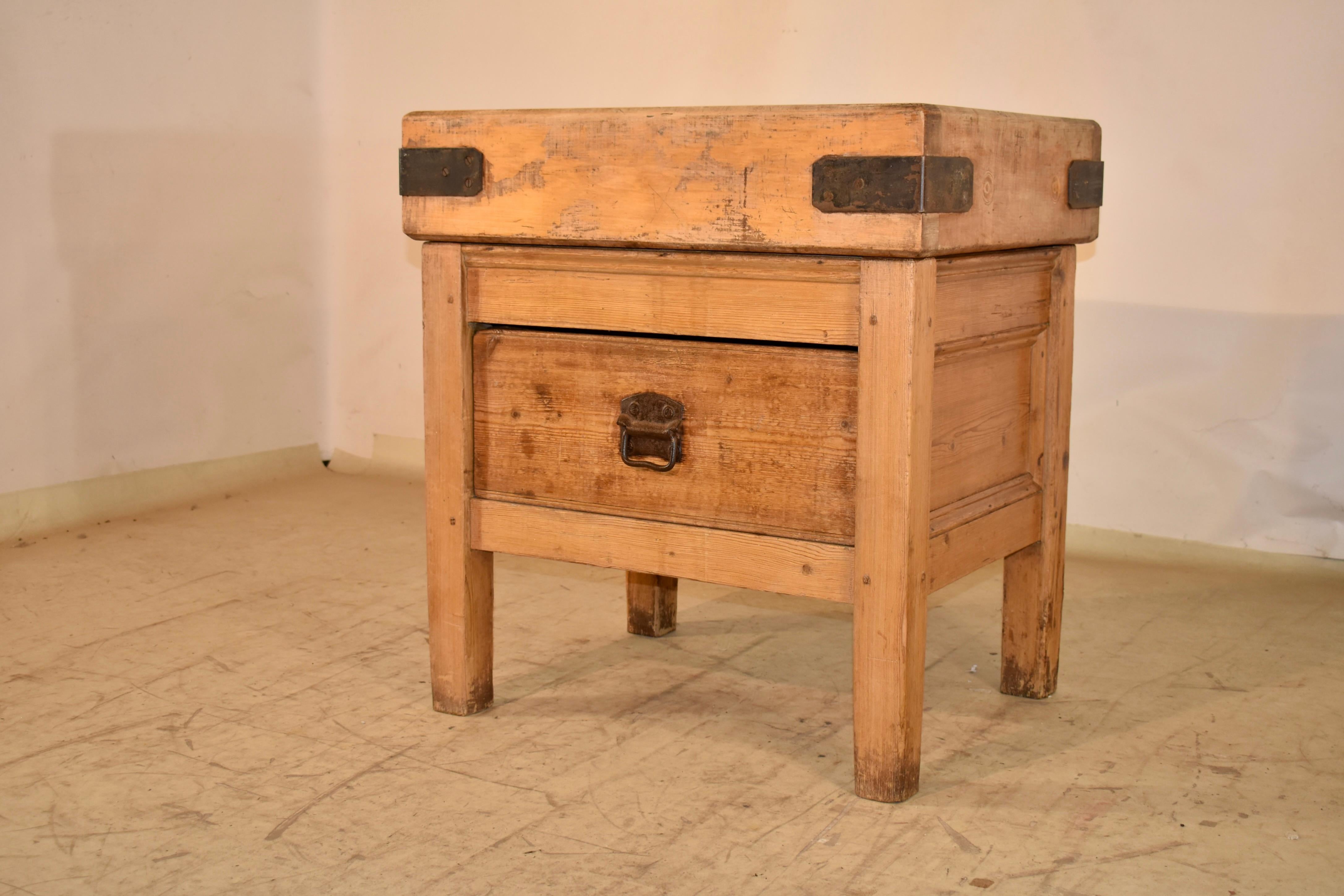 19th Century English Butcher Block with Drawer For Sale 1