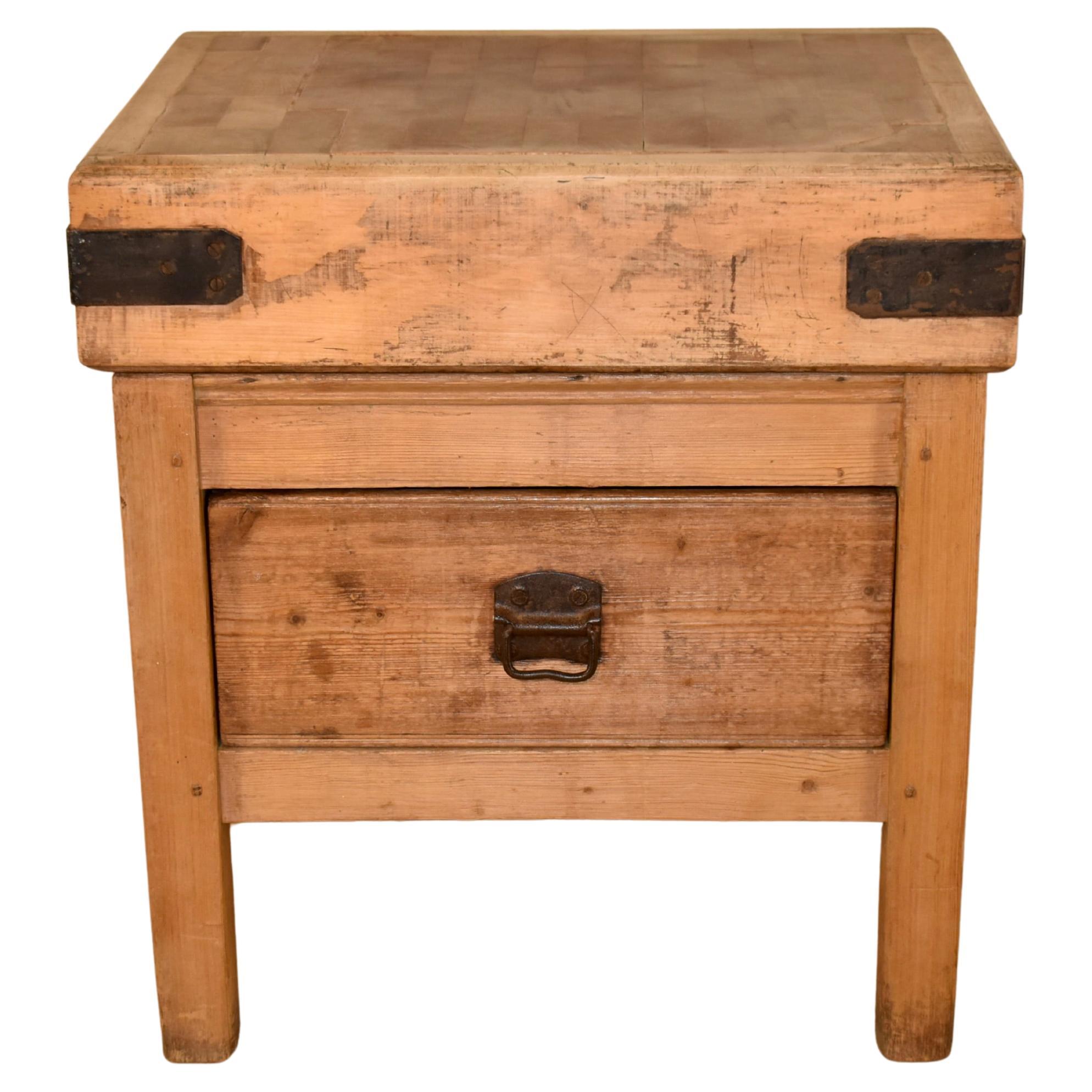 19th Century English Butcher Block with Drawer For Sale