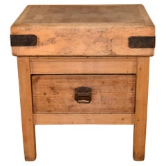 19th Century English Butcher Block with Drawer