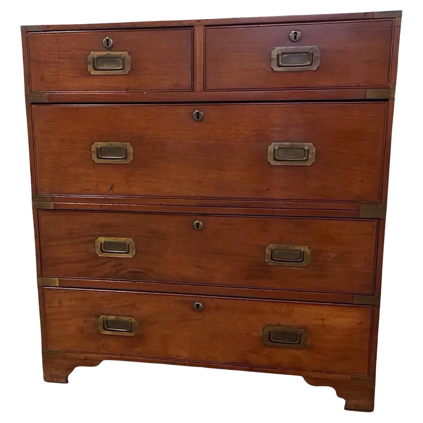 19th Century English Campaign Chest of Drawers / Dresser