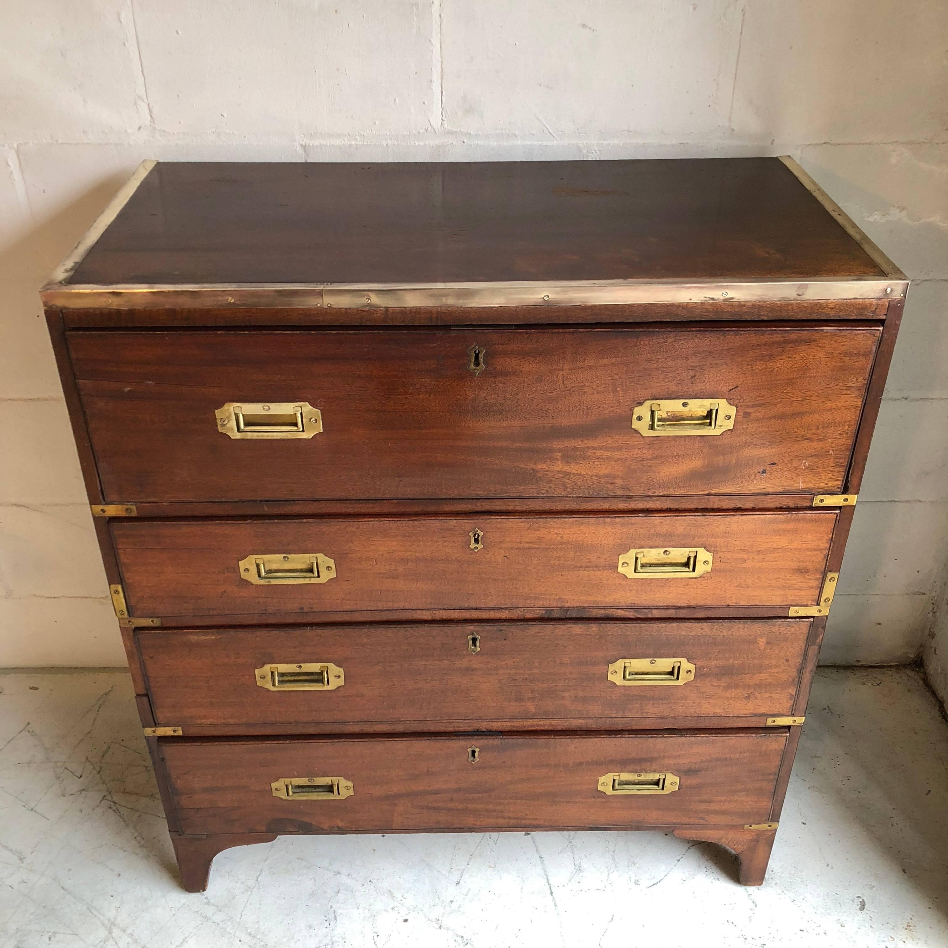 19th Century English Campaign Chest with Desk In Good Condition In East Hampton, NY