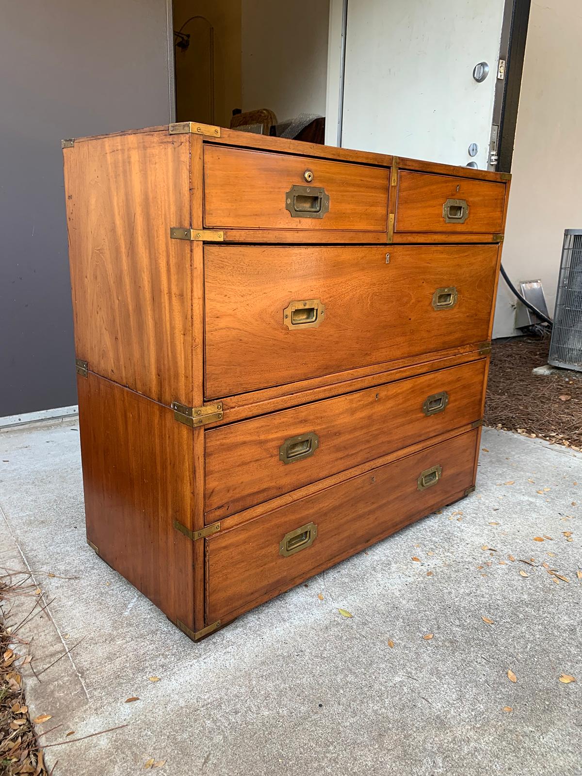 19th Century English Campaign Chest with Five Drawers In Good Condition In Atlanta, GA
