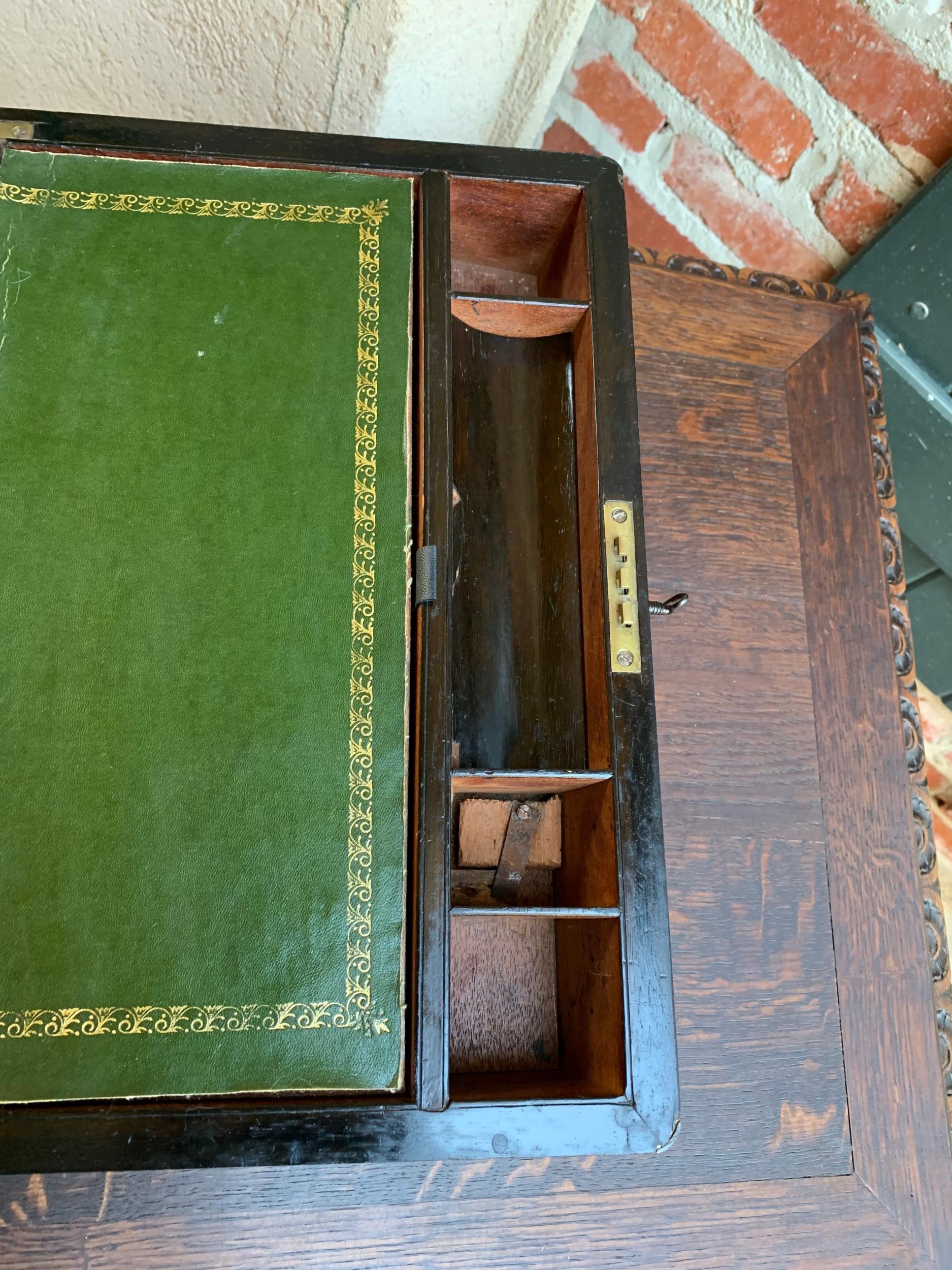19th Century English Campaign Mahogany Writing Slope Lap Desk Box Brass 15