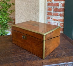 19th Century English Campaign Mahogany Writing Slope Lap Desk Box Brass