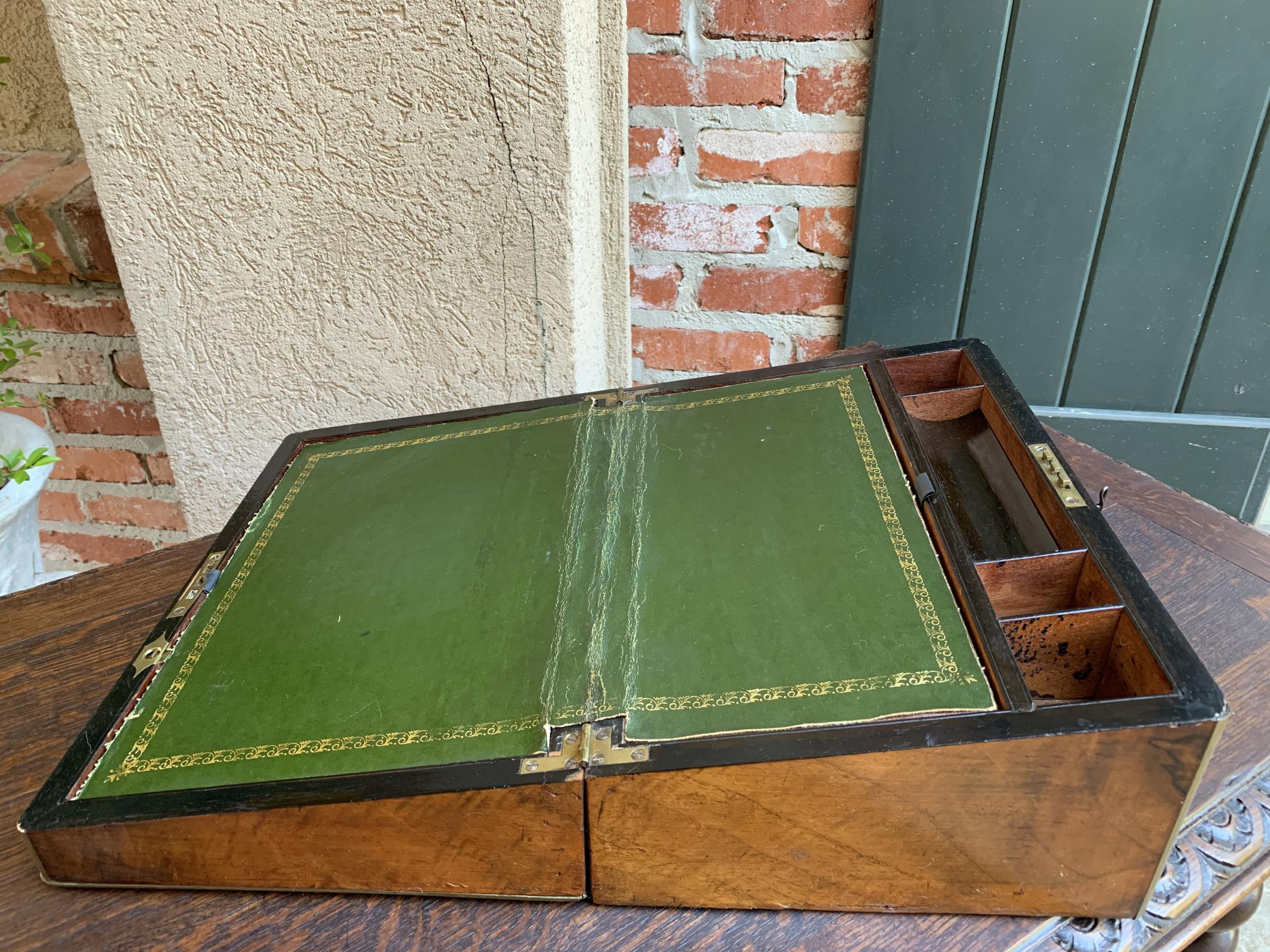19th Century English Campaign Mahogany Writing Slope Lap Desk Box Brass 1