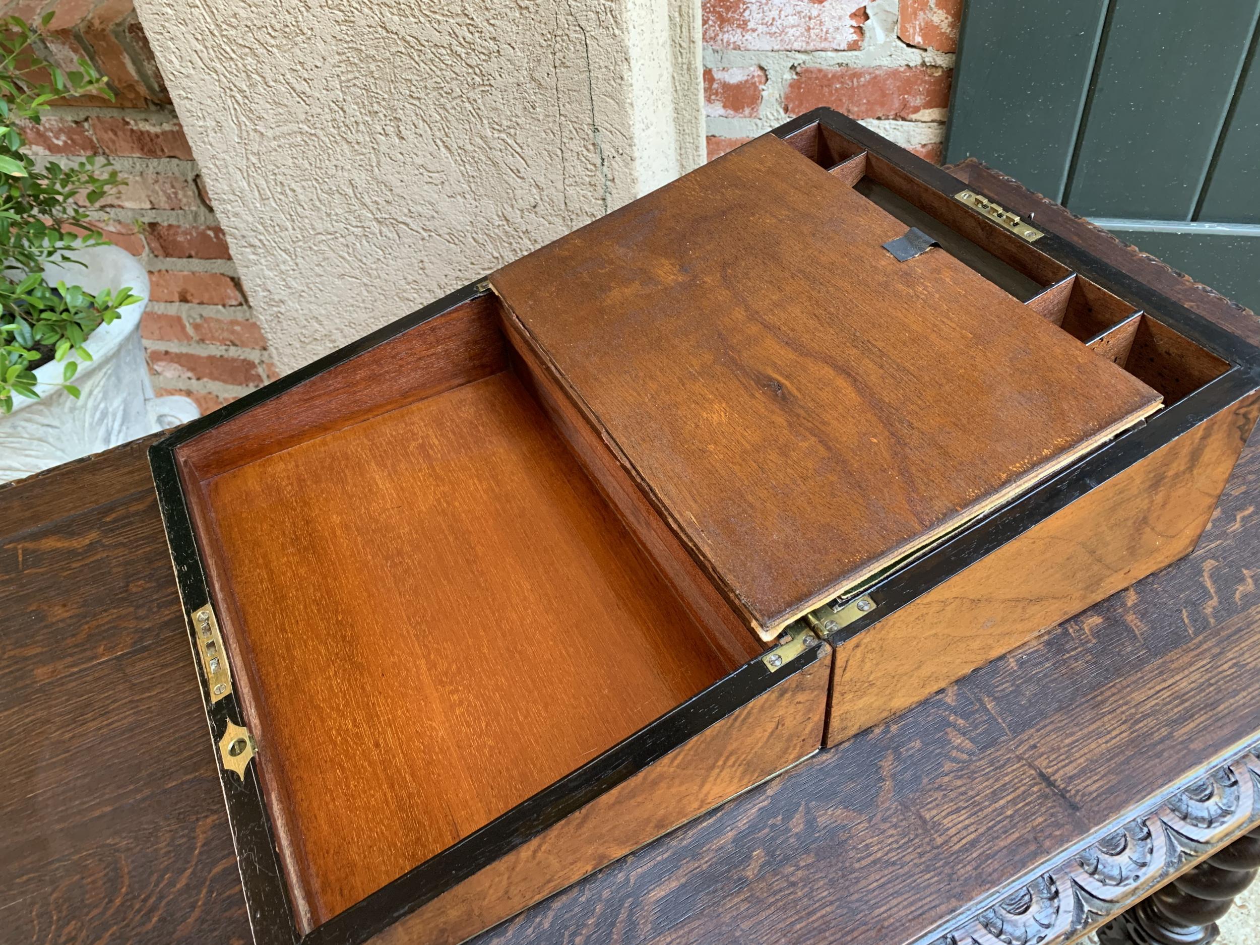 19th Century English Campaign Mahogany Writing Slope Lap Desk Box Brass 2