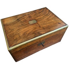 19th Century English Campaign Mahogany Writing Slope Lap Desk Box Brass