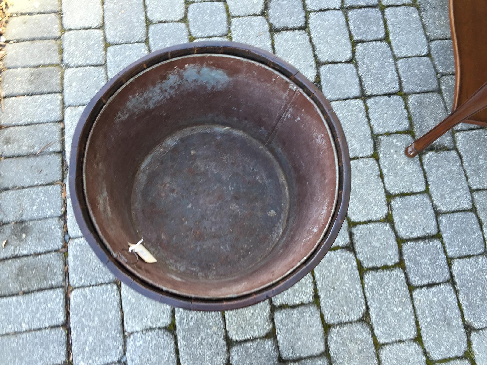 19th Century English Campaign Style Cellarette Brass Bound Bucket on Stand For Sale 6