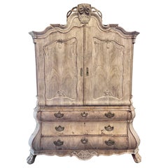 19th Century English Carved and Bleached Mahogany Linen Press