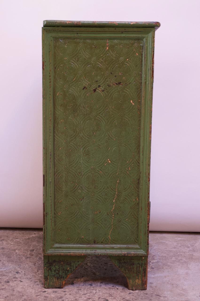 19th Century English Carved and Painted Green Pantry Cabinet / Jelly Cupboard In Distressed Condition In Brooklyn, NY
