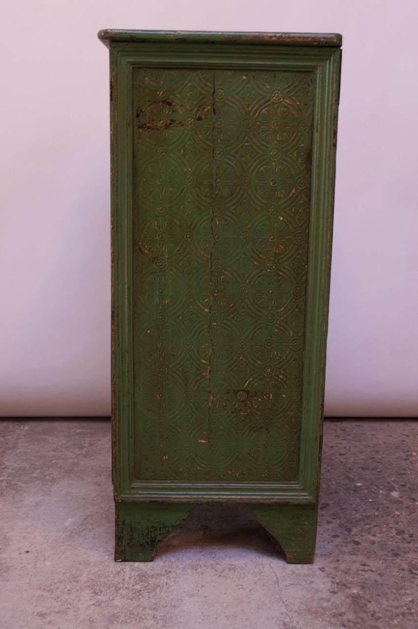 Pine 19th Century English Carved and Painted Green Pantry Cabinet / Jelly Cupboard