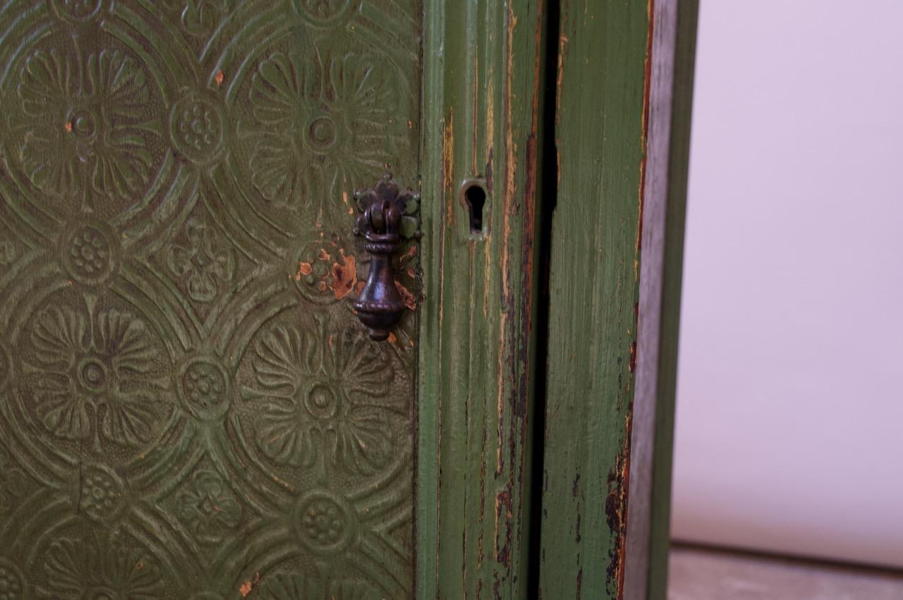 19th Century English Carved and Painted Green Pantry Cabinet / Jelly Cupboard 4