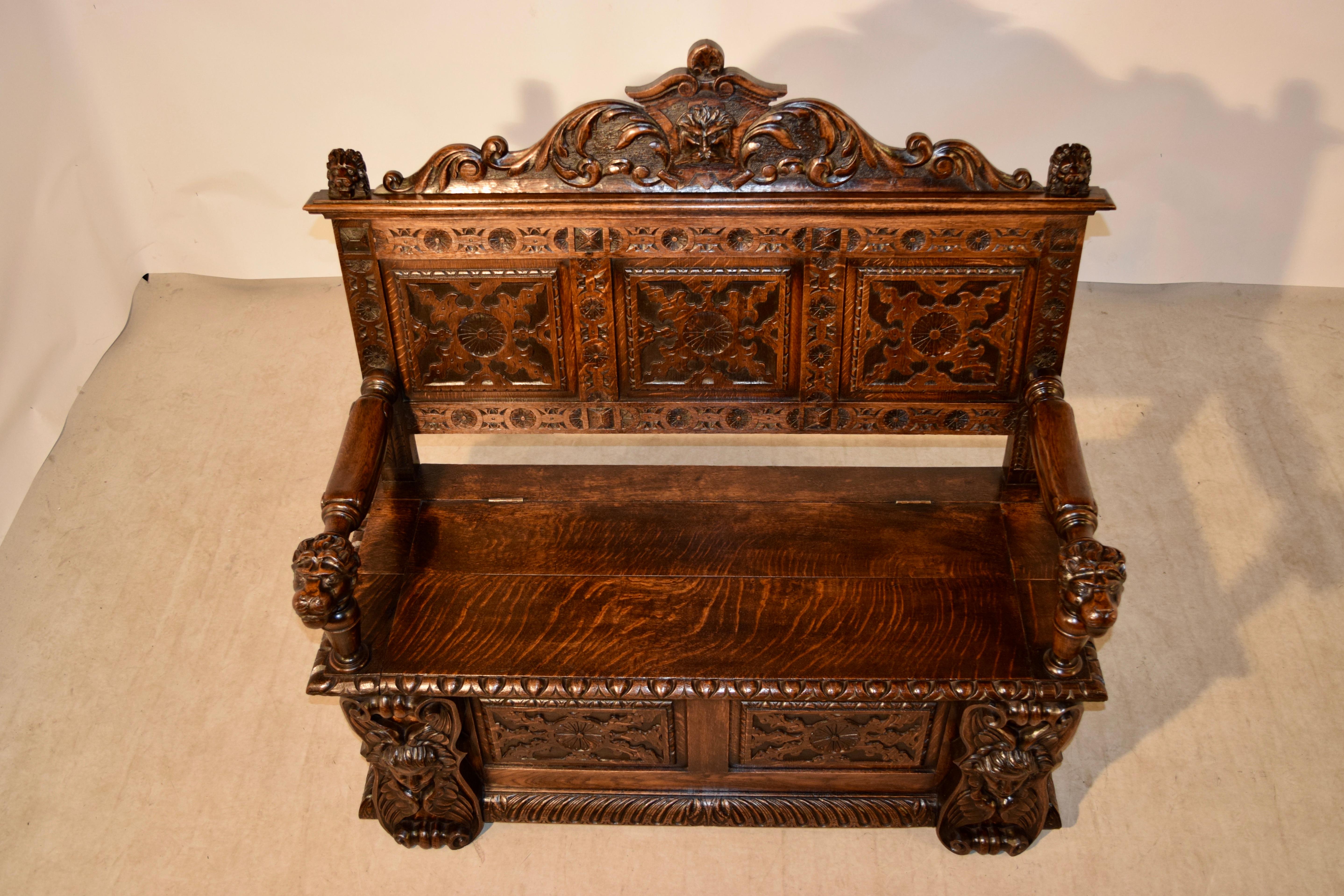 19th Century English Carved Bench 5