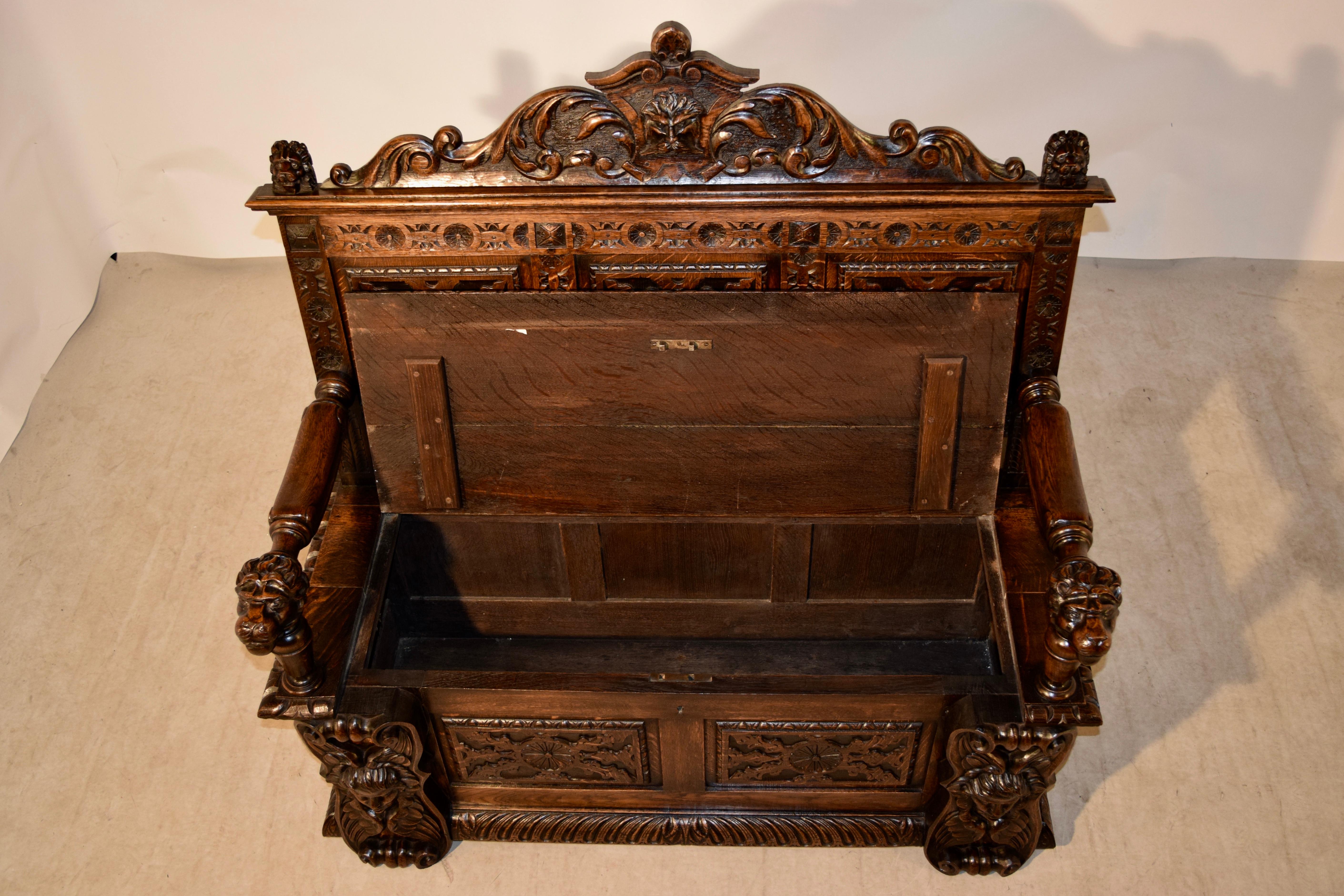 19th Century English Carved Bench 6