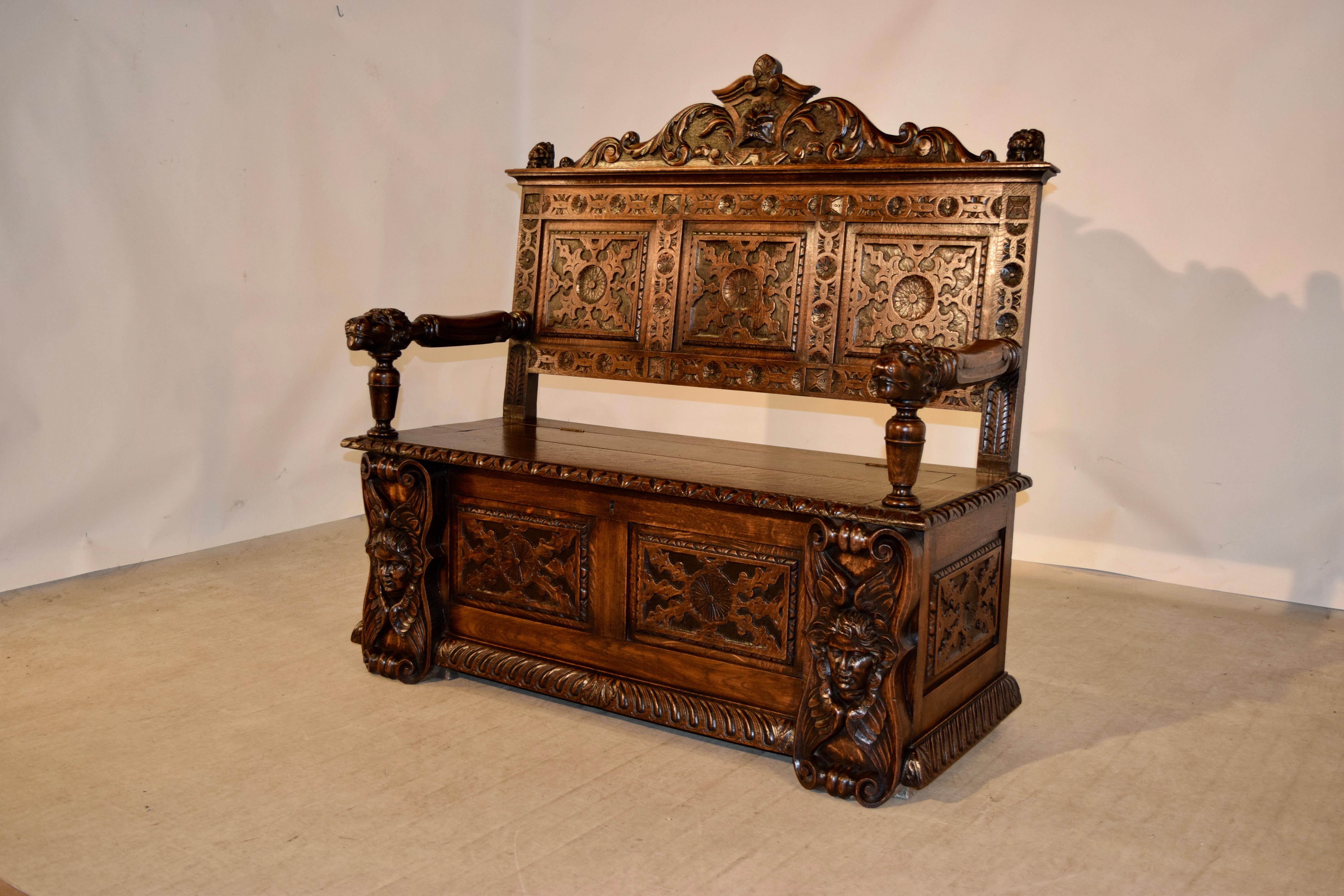 19th Century English Carved Bench In Good Condition In High Point, NC