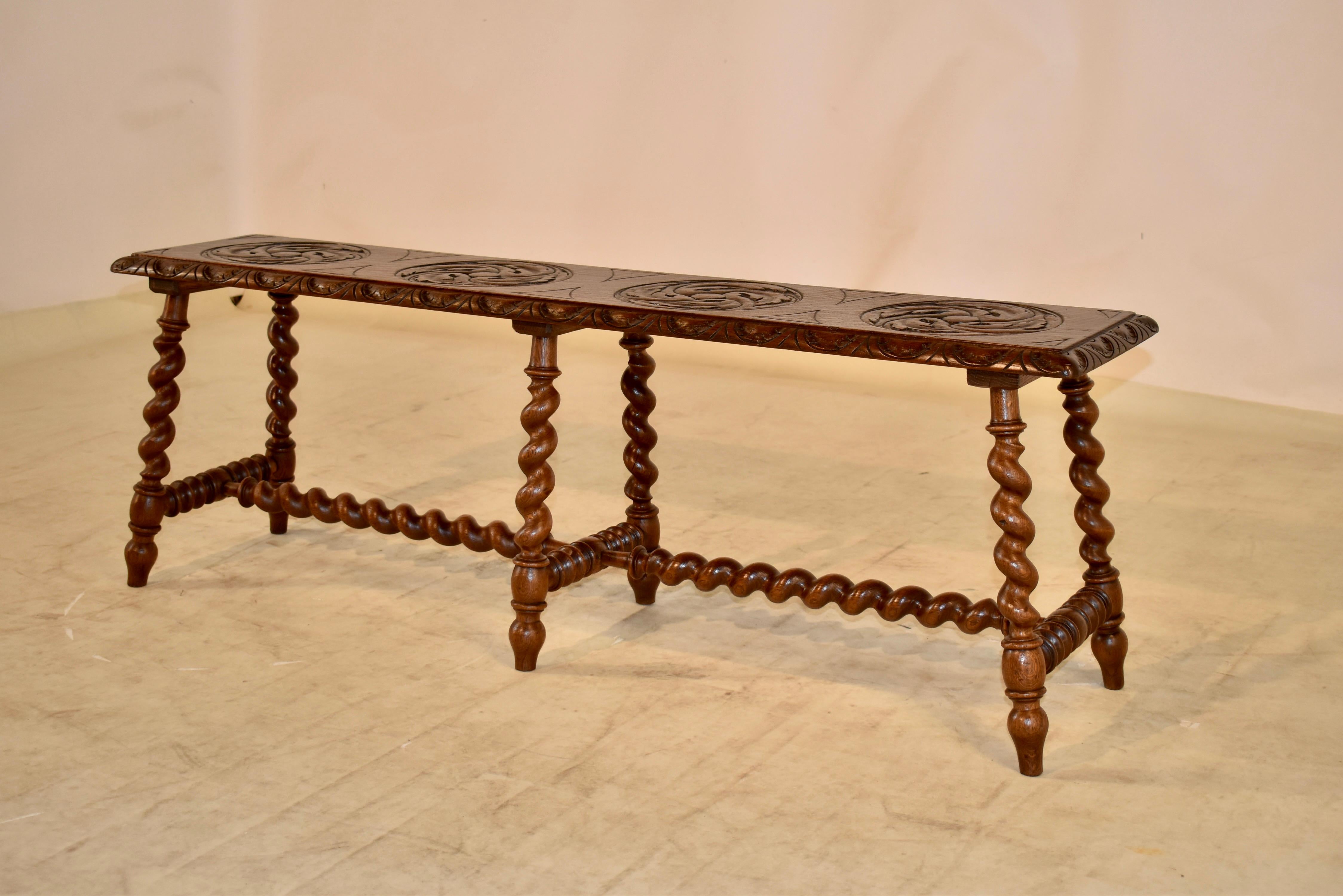 Oak 19th Century English Carved Bench