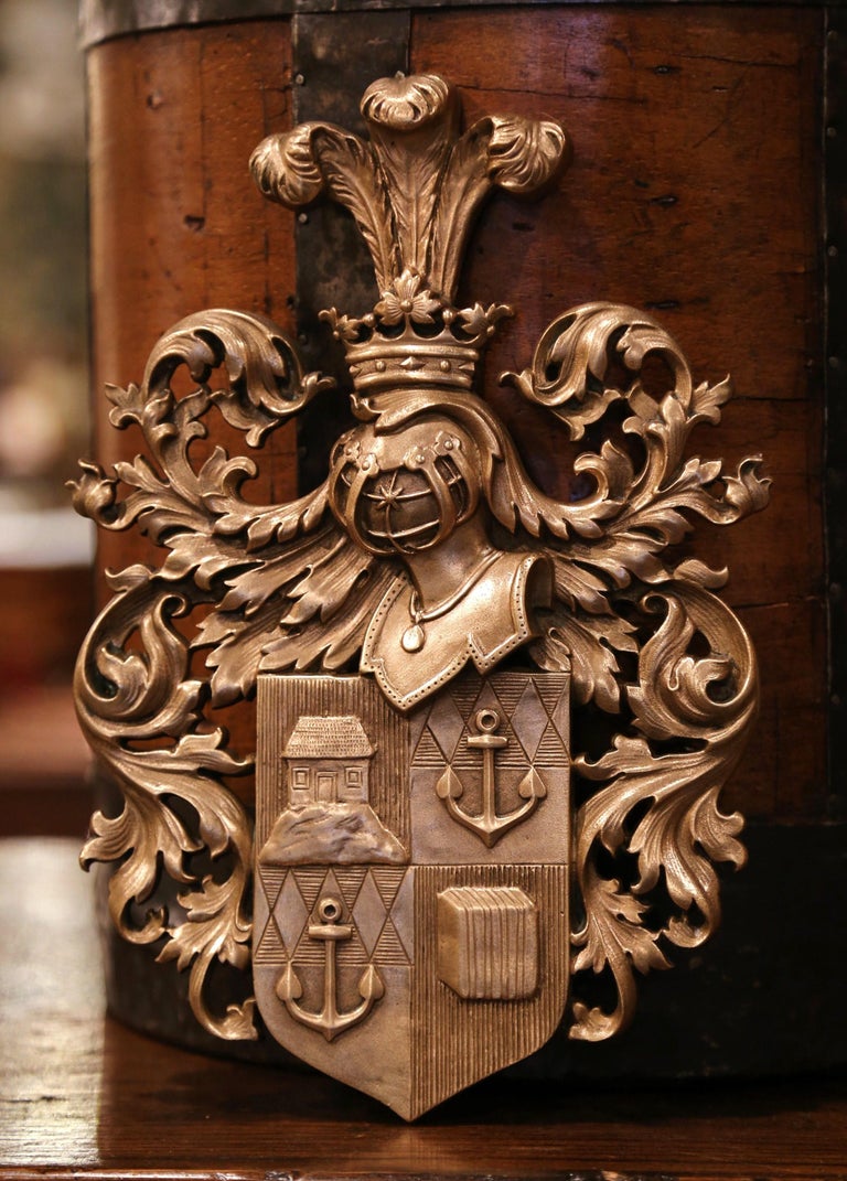 19th Century English Carved Bronze Prince of Wales Crowned Armorial ...