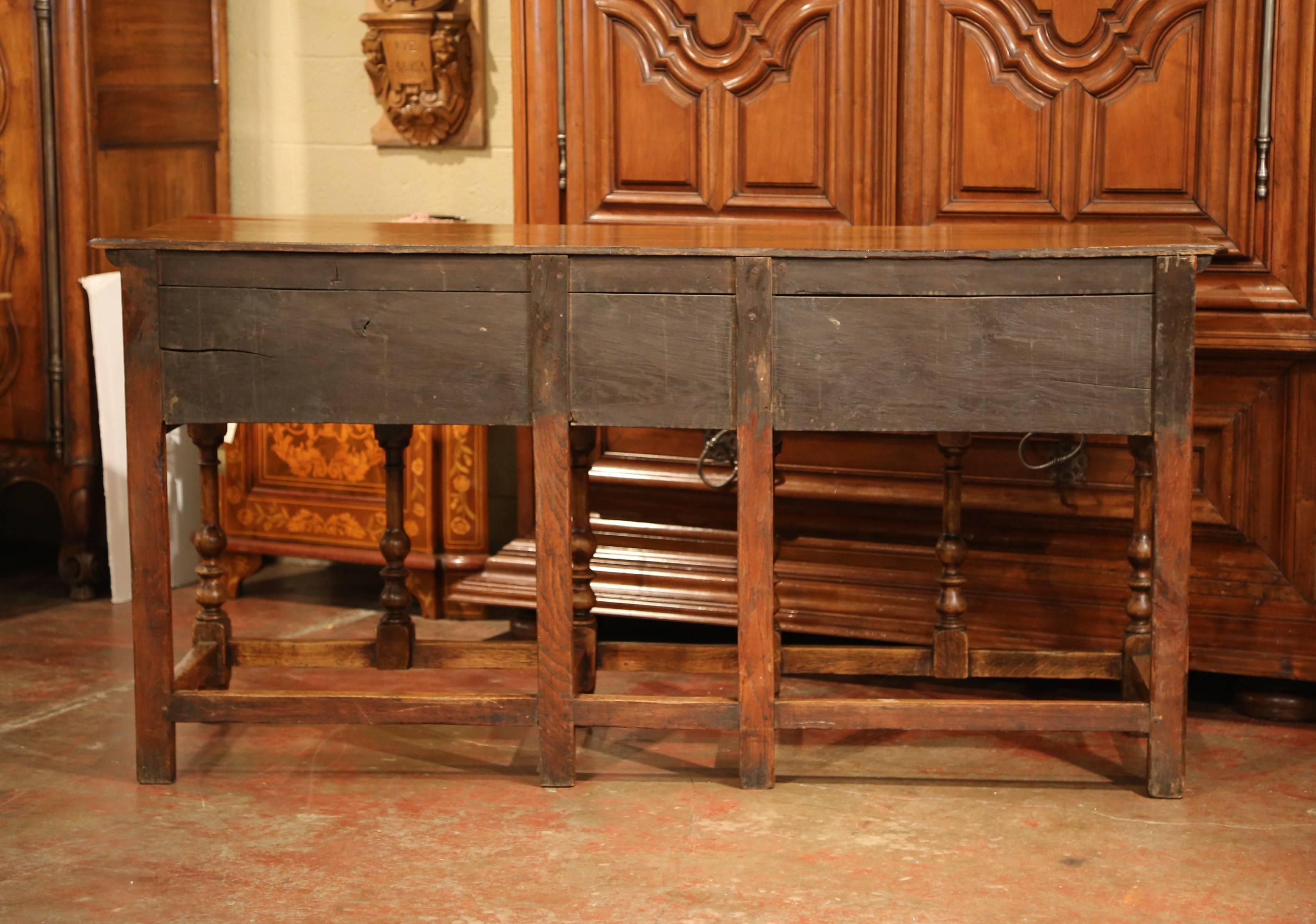 19th Century English Carved Chestnut and Oak Eight-Leg Console Table and Drawers 5