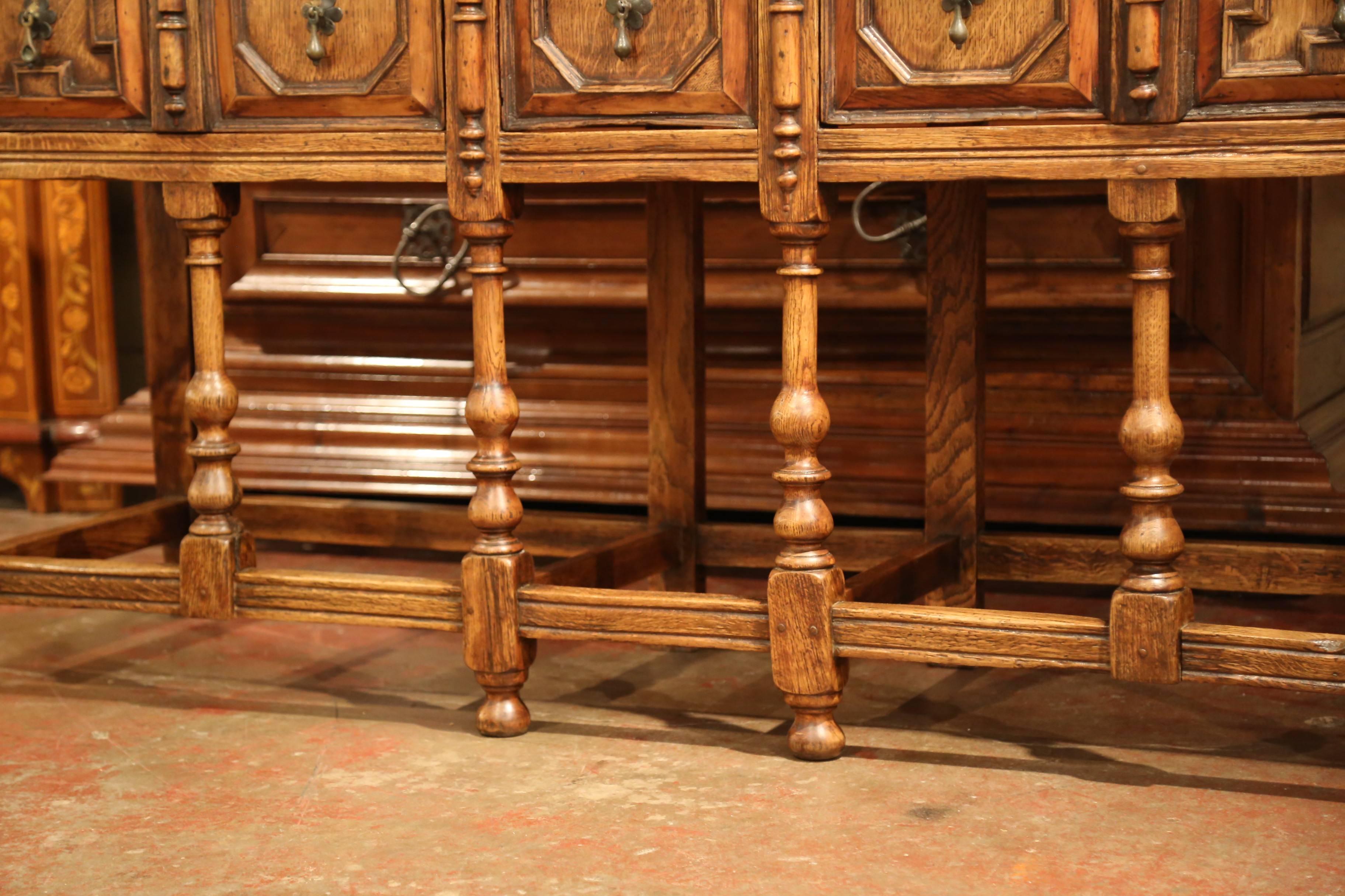 19th Century English Carved Chestnut and Oak Eight-Leg Console Table and Drawers 3