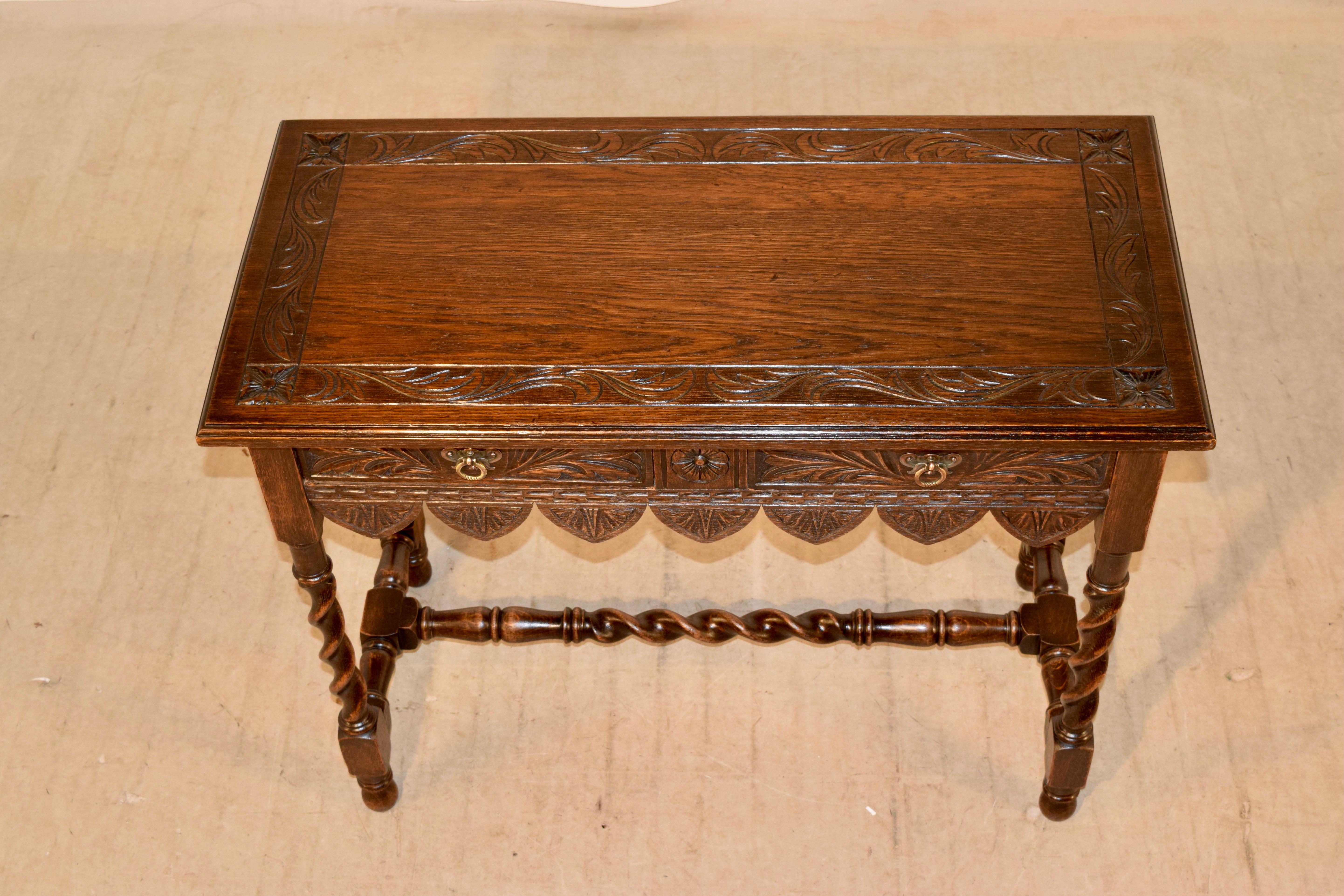 Oak 19th Century English Carved Console Table