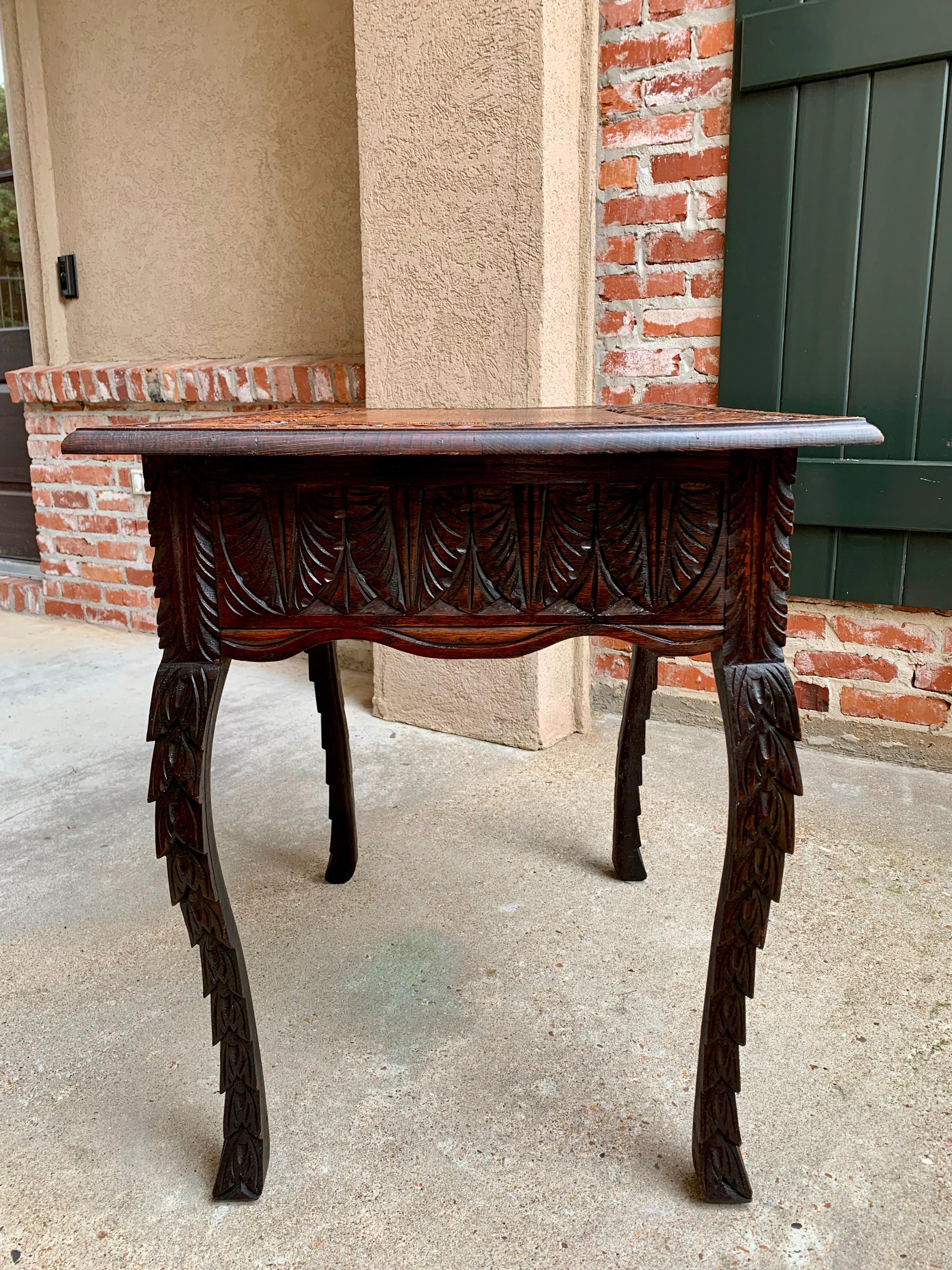 19th Century English Sofa Side Table Brass Renaissance Lion Carved Dark Oak For Sale 12