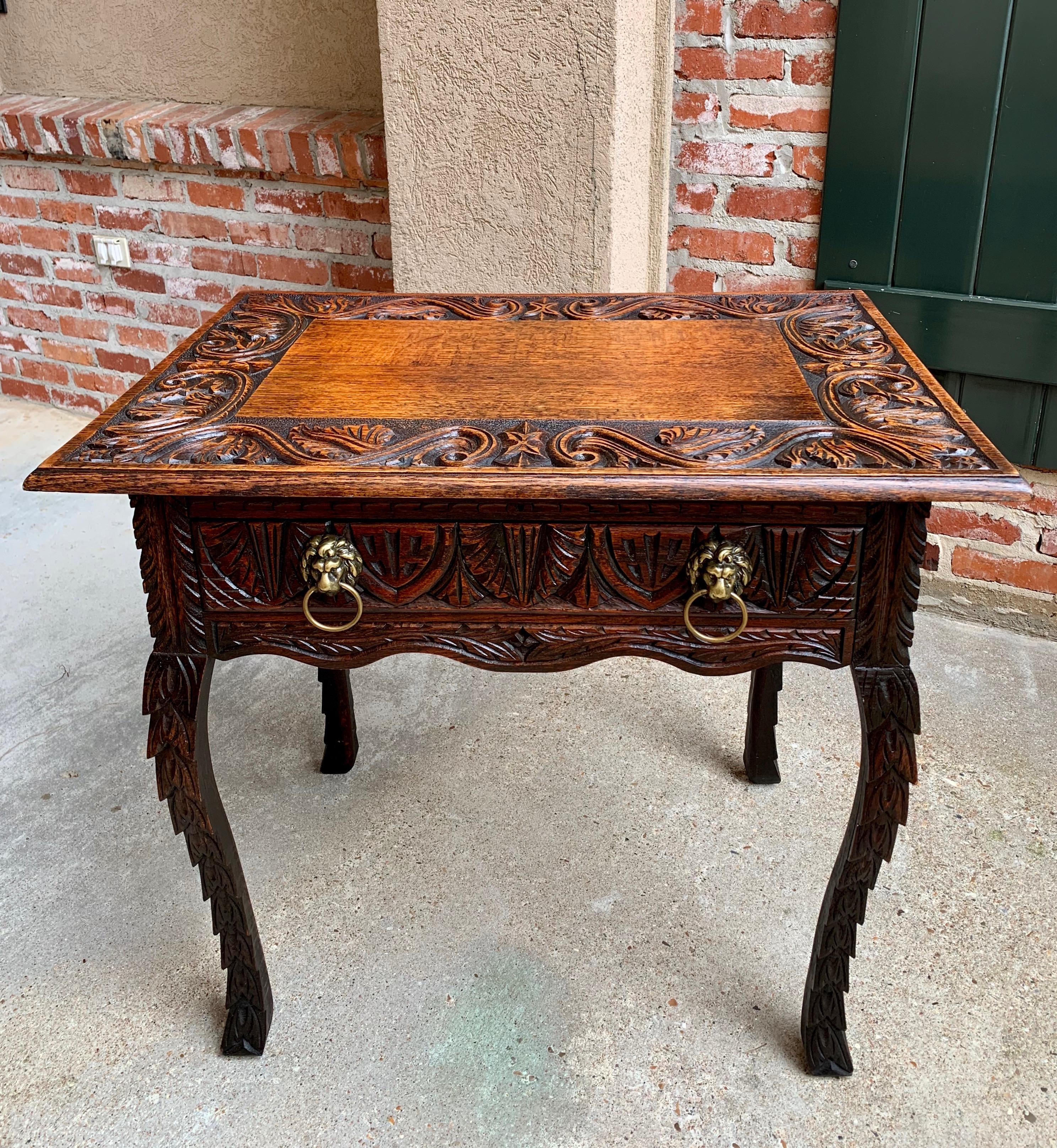 ~Direct from England~
~Beautiful antique carved hall/side table, with stunning carvings throughout!~
~The very unique silhouette is created by a dimensional carved “zig zag” design on the serpentine legs, and complimented with a scalloped front