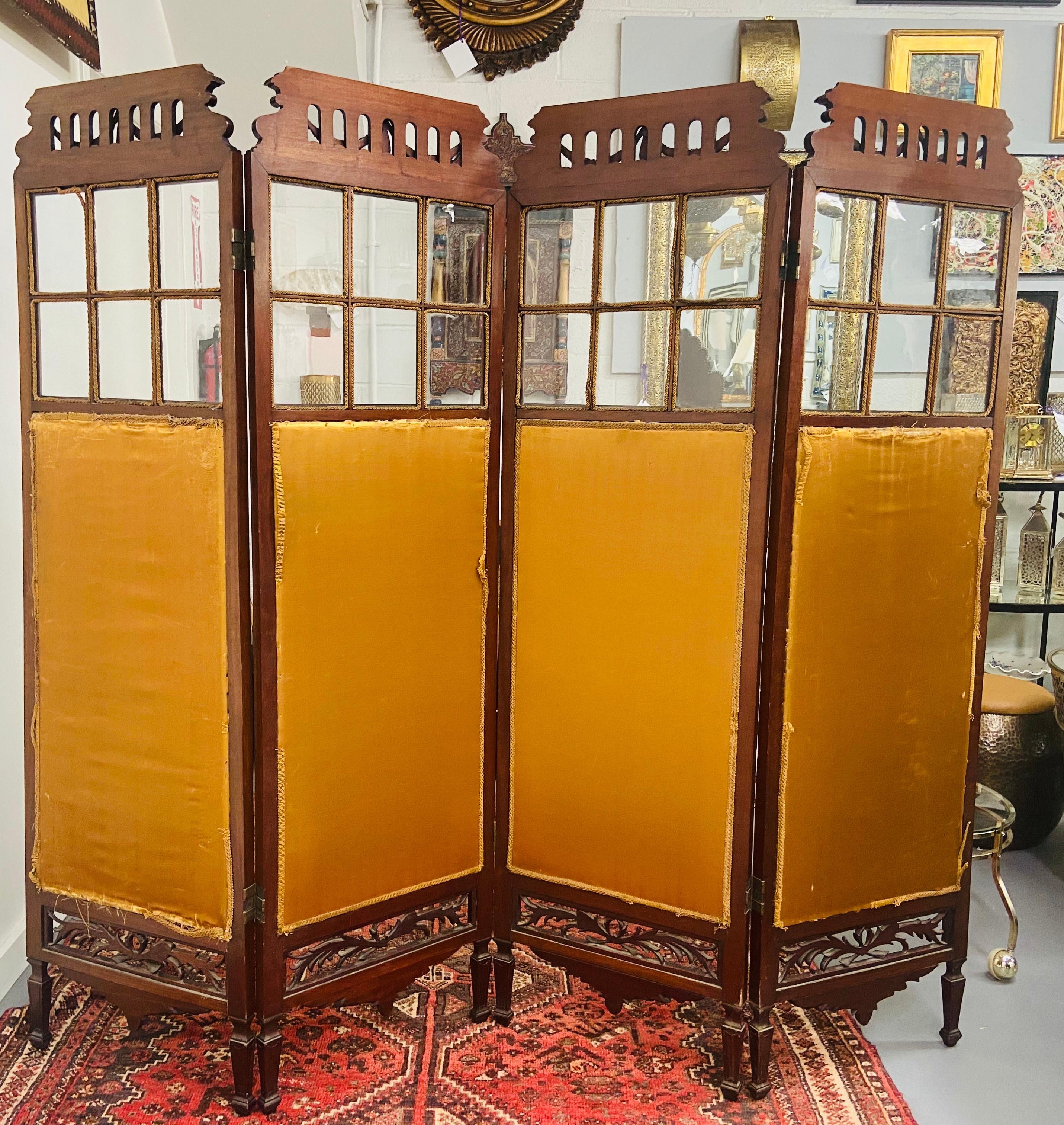 19th Century English Carved Mahogany and Glass Four-Panel Room Divider or Screen 6