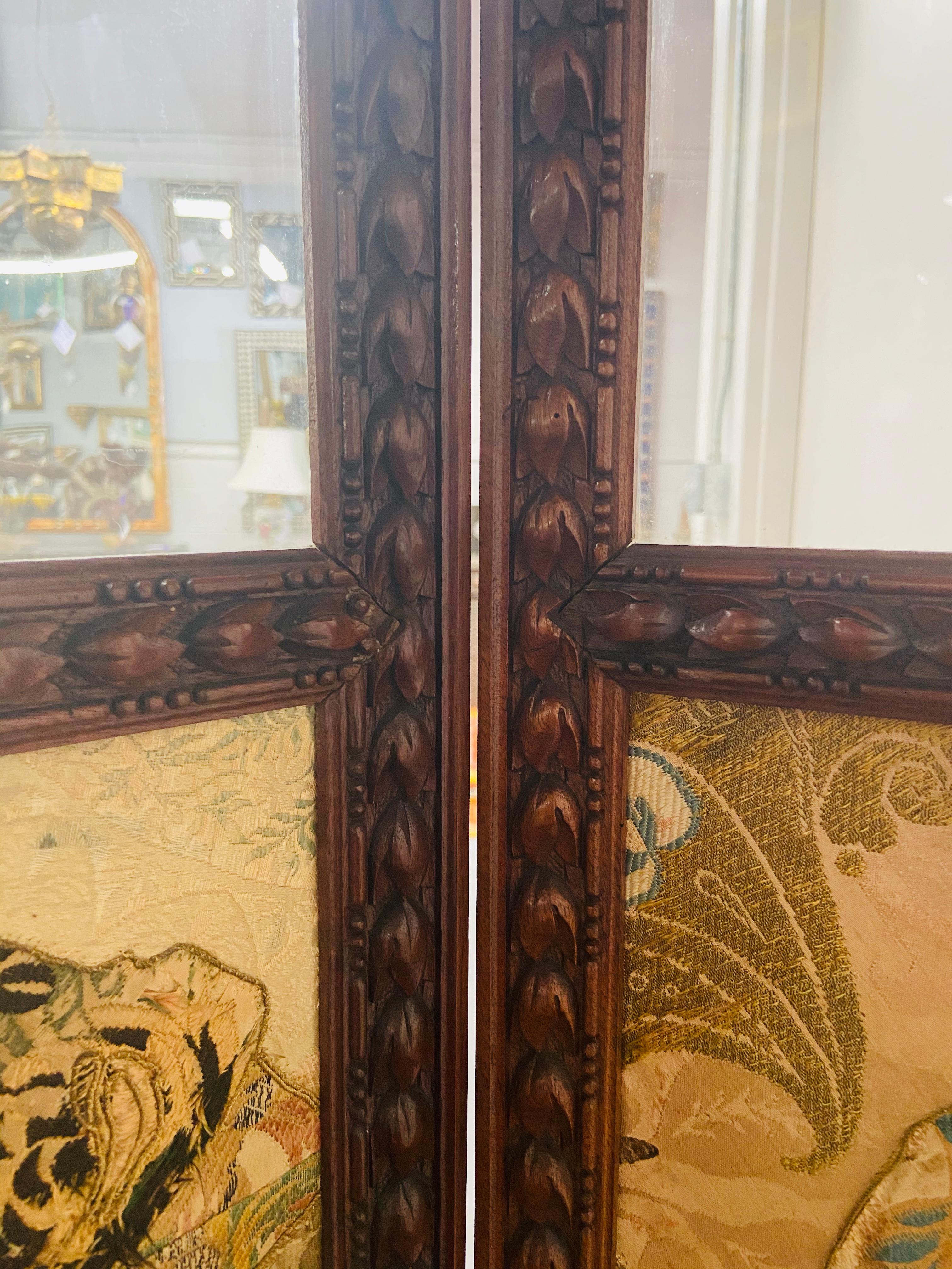 19th Century English Carved Mahogany and Glass Four-Panel Room Divider or Screen 9