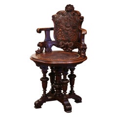 19th Century English Carved Oak and Embossed Leather Lady
s Desk Armchair 19th Century English Carved Oak and Embossed Leather Lady
s Desk Armchair