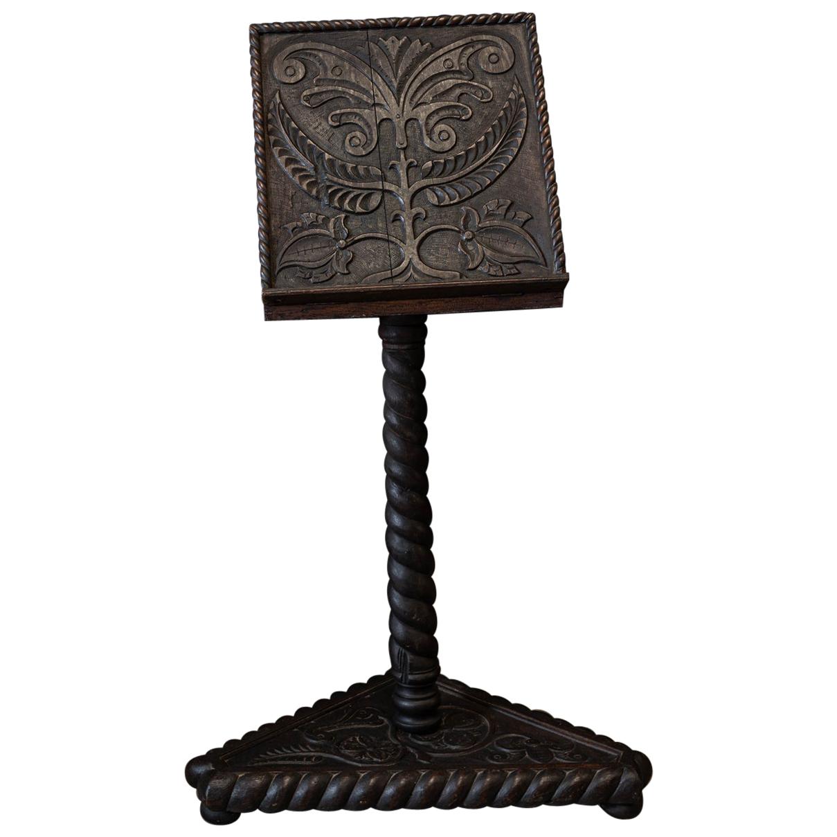 19th Century English Carved Oak Bible Reading Stand For Sale