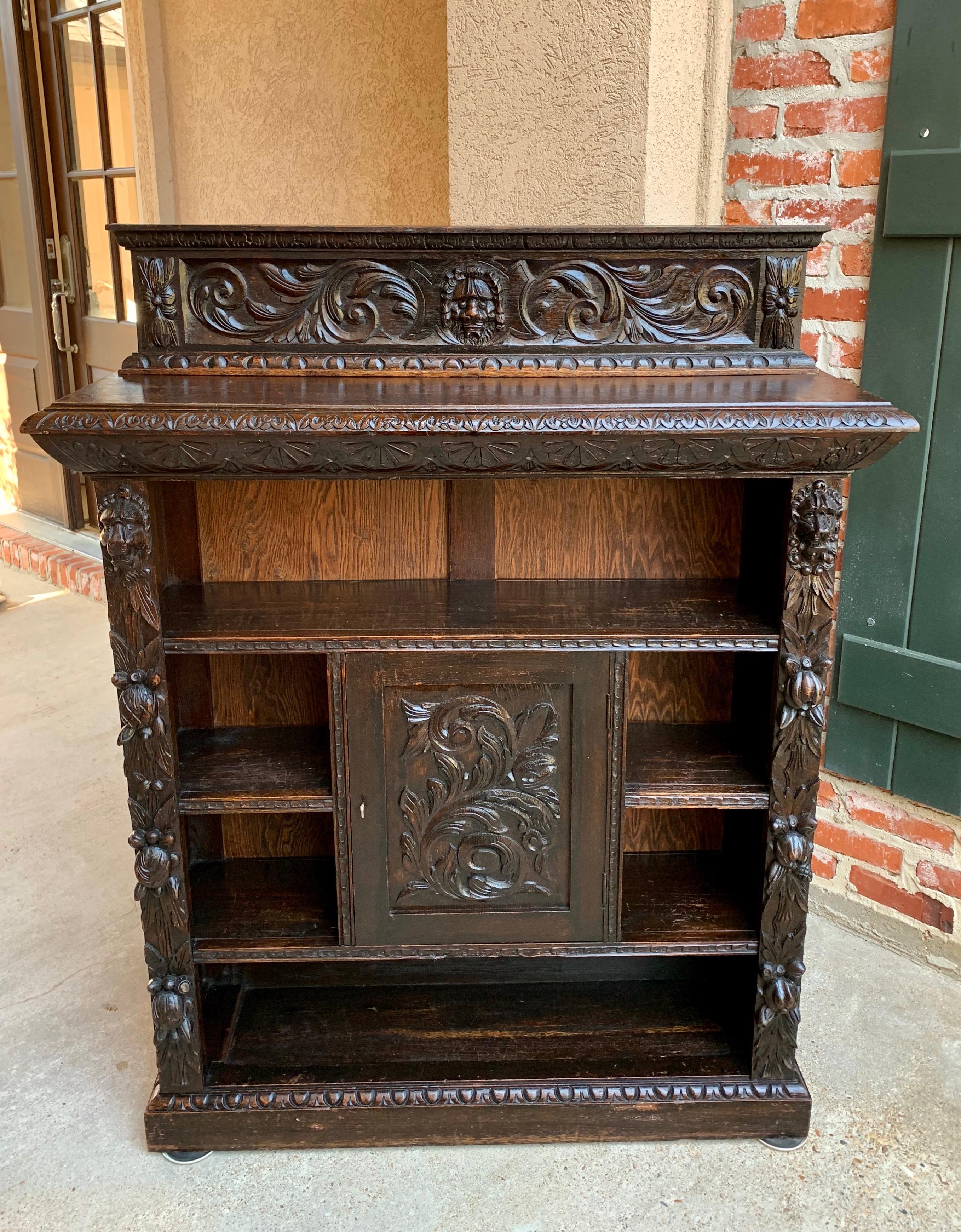 19th Century English Carved Oak Bookcase Cabinet Renaissance Baroque Book Shelf 2