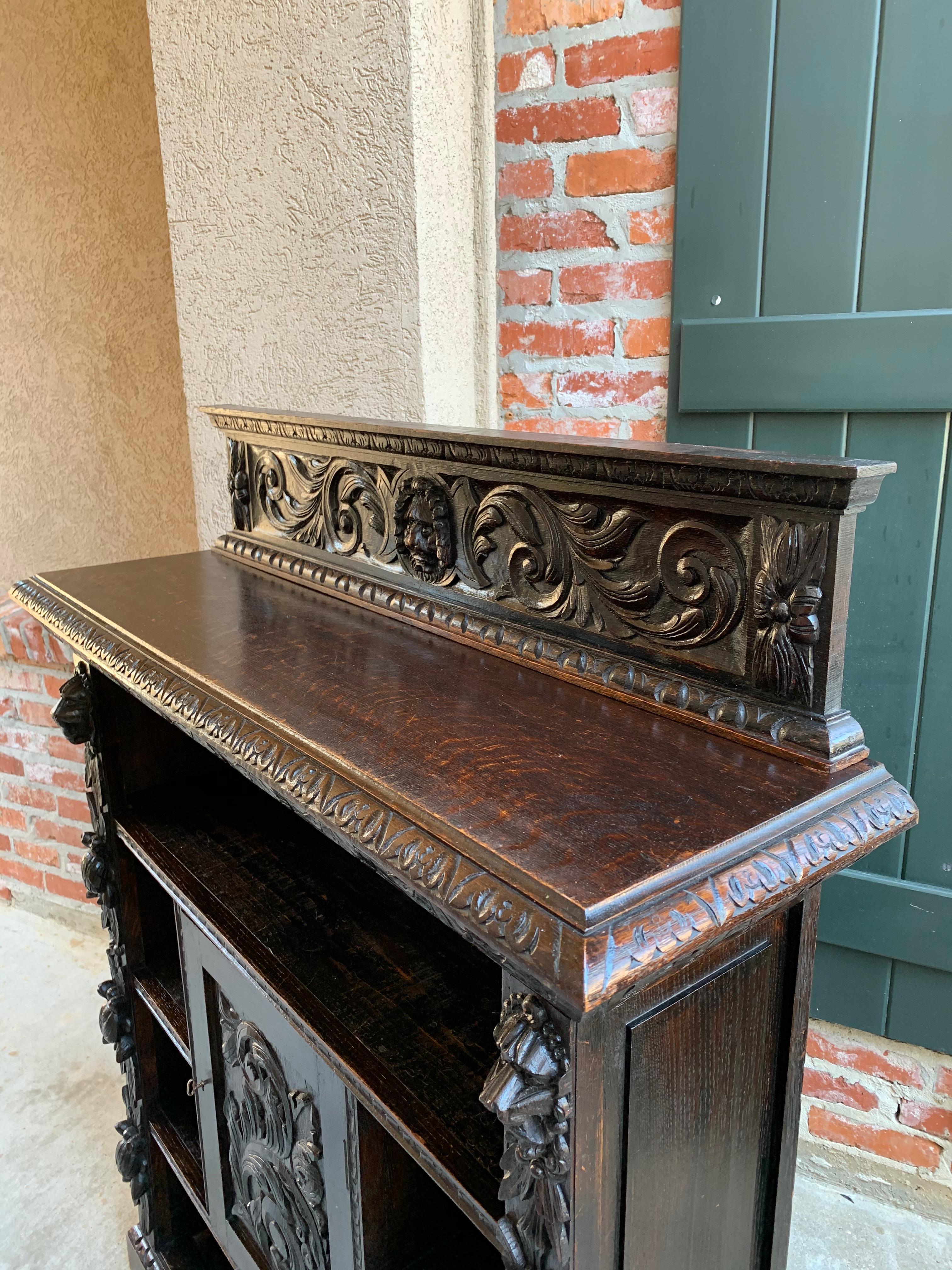 19th Century English Carved Oak Bookcase Cabinet Renaissance Baroque Book Shelf 4