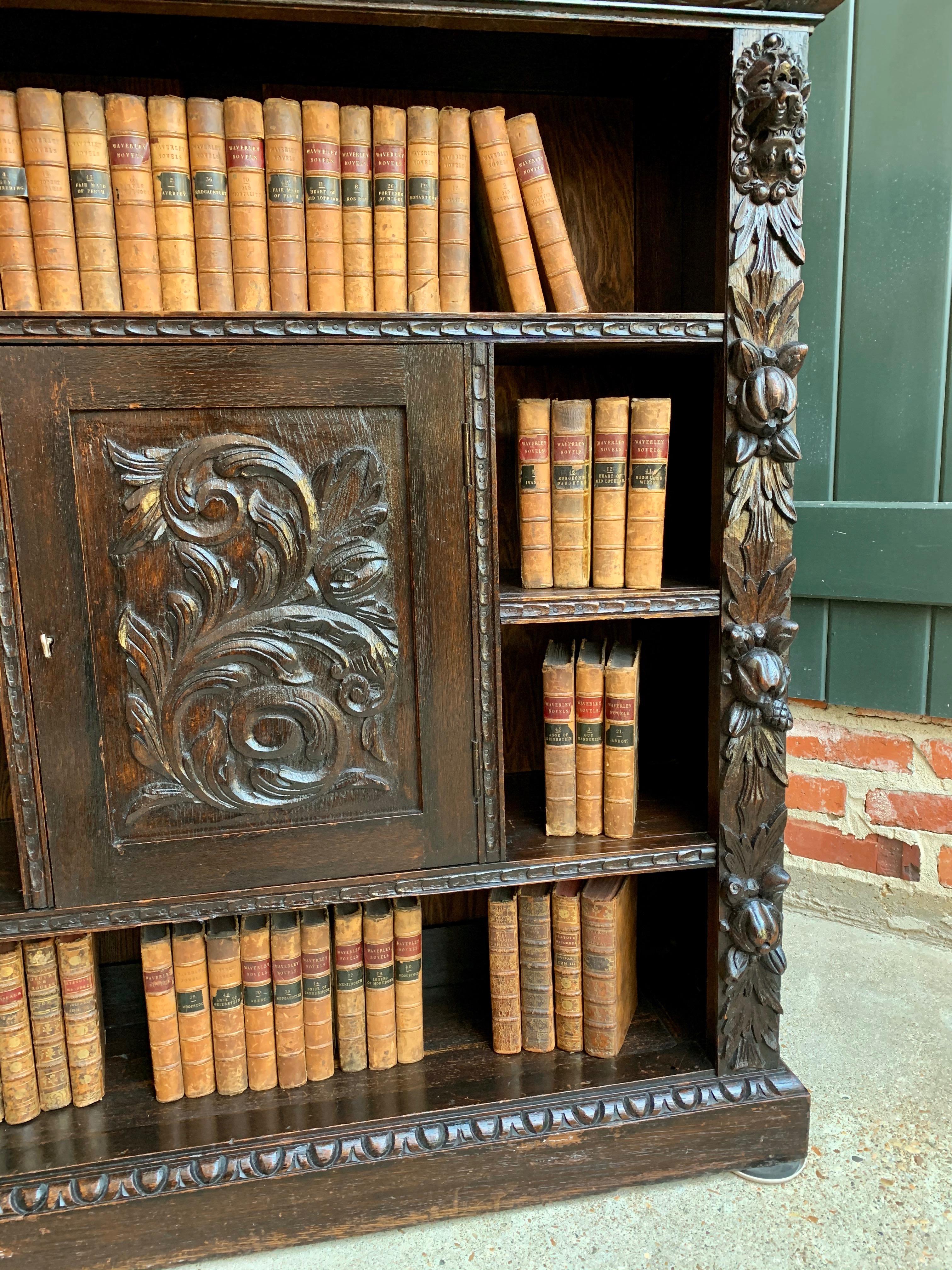 19th Century English Carved Oak Bookcase Cabinet Renaissance Baroque Book Shelf 6