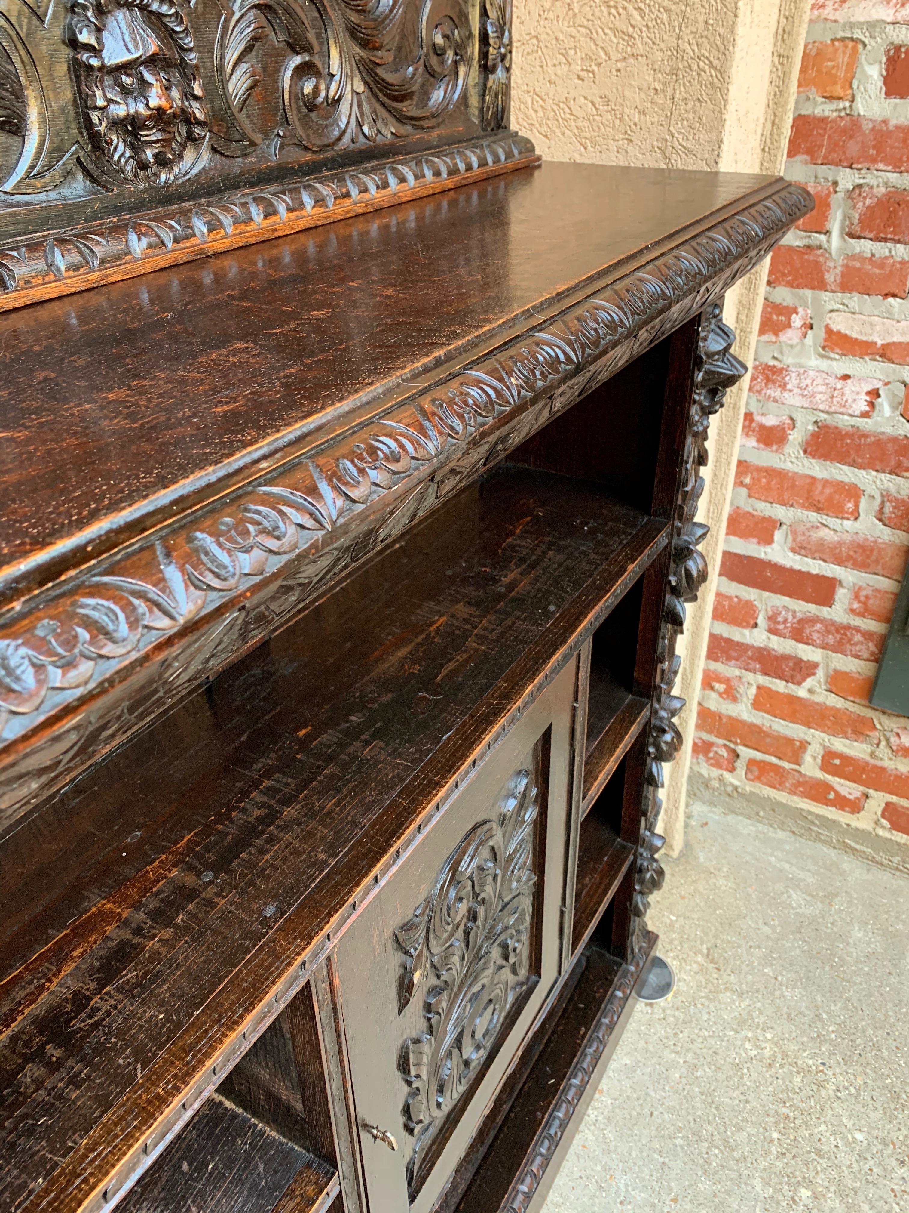 19th Century English Carved Oak Bookcase Cabinet Renaissance Baroque Book Shelf 7