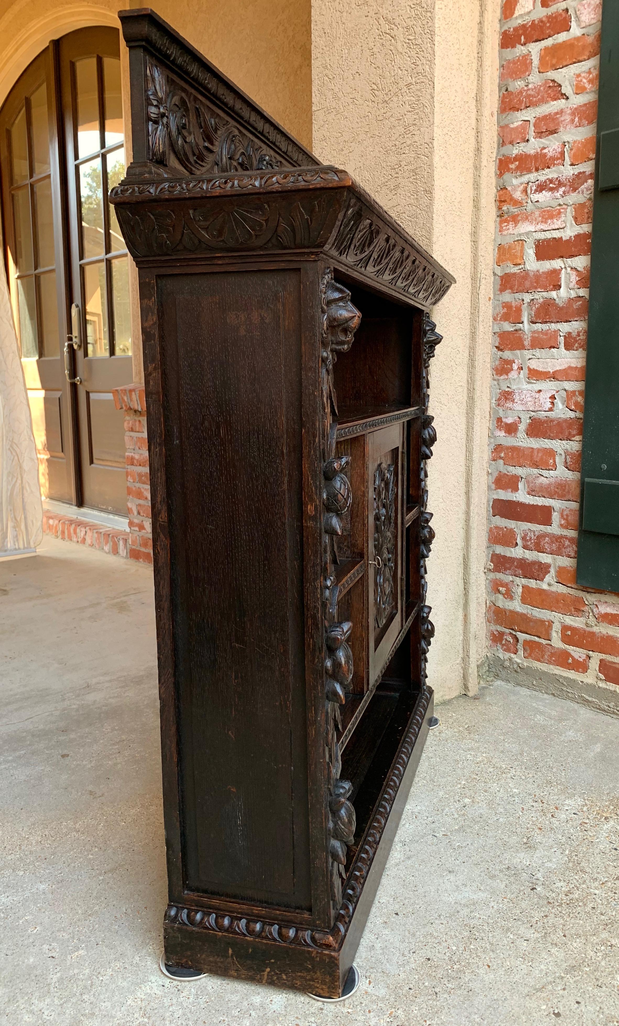 19th Century English Carved Oak Bookcase Cabinet Renaissance Baroque Book Shelf 9