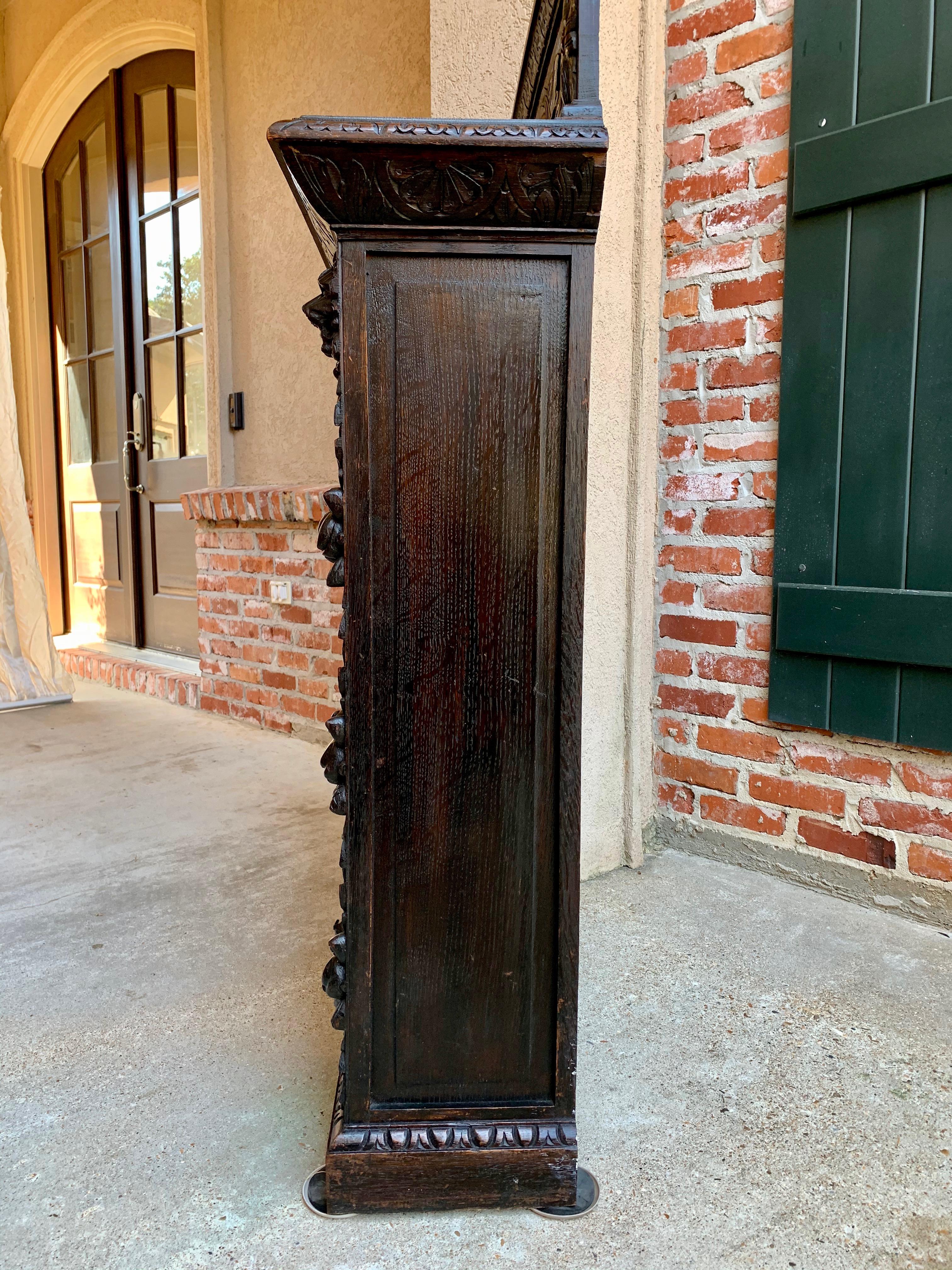 19th Century English Carved Oak Bookcase Cabinet Renaissance Baroque Book Shelf 10