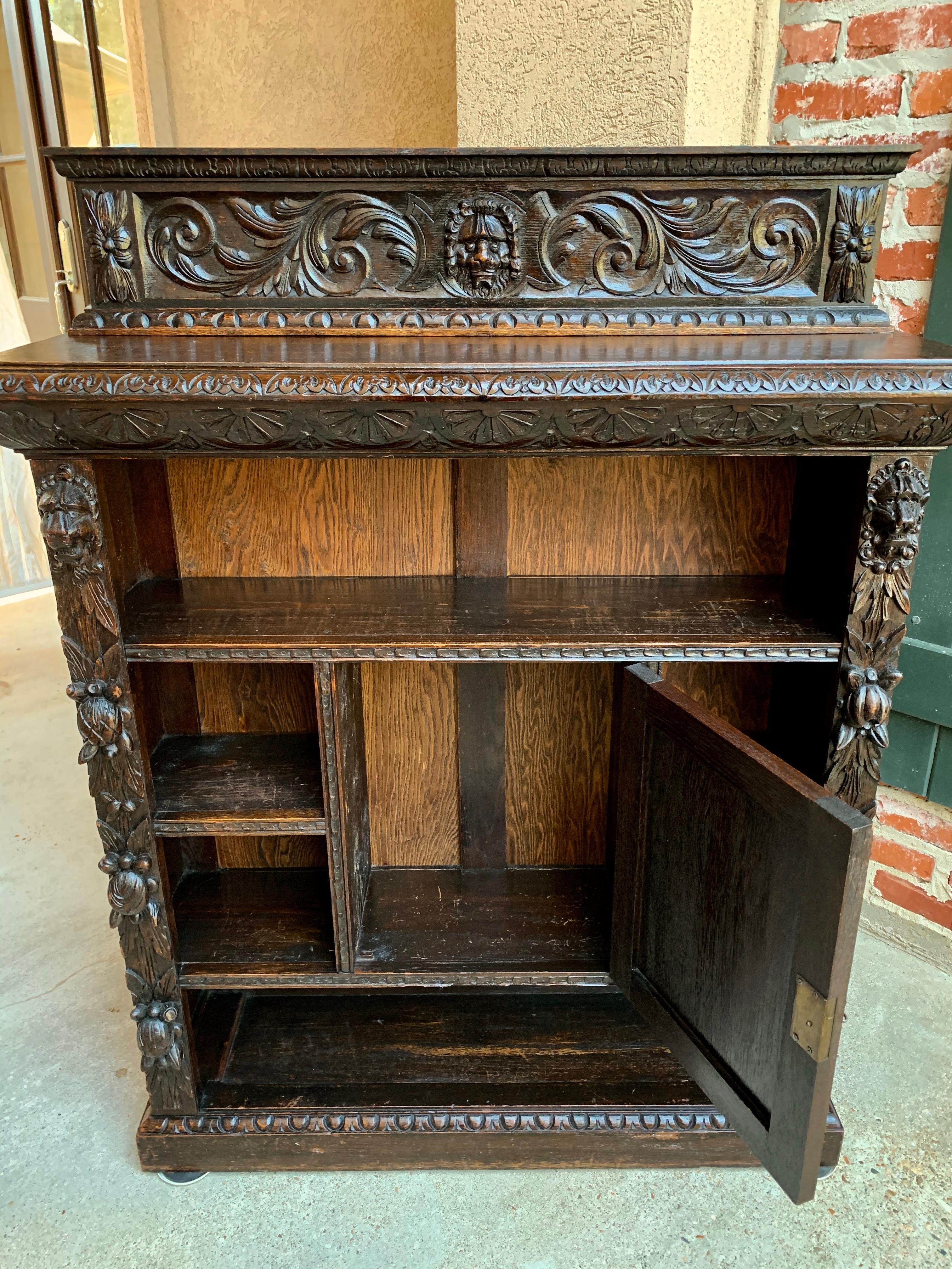 Late 19th Century 19th Century English Carved Oak Bookcase Cabinet Renaissance Baroque Book Shelf
